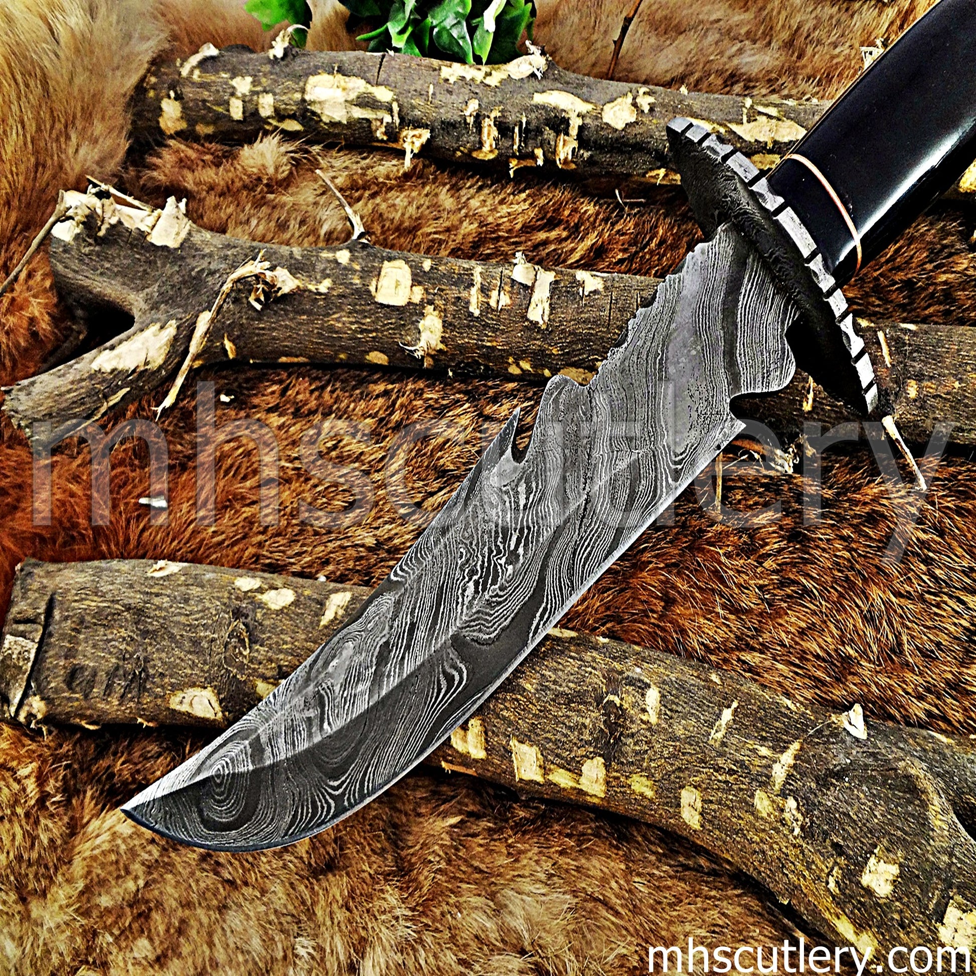 Custom Handmade Damascus Steel Fancy Hunter Bowie | mhscutlery