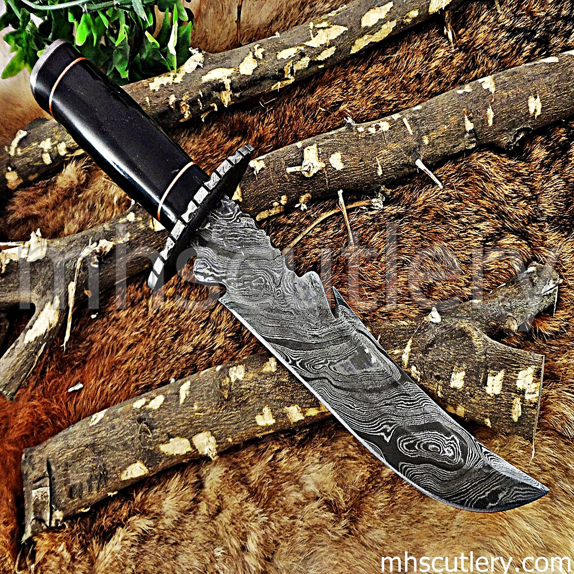 Custom Handmade Damascus Steel Fancy Hunter Bowie | mhscutlery