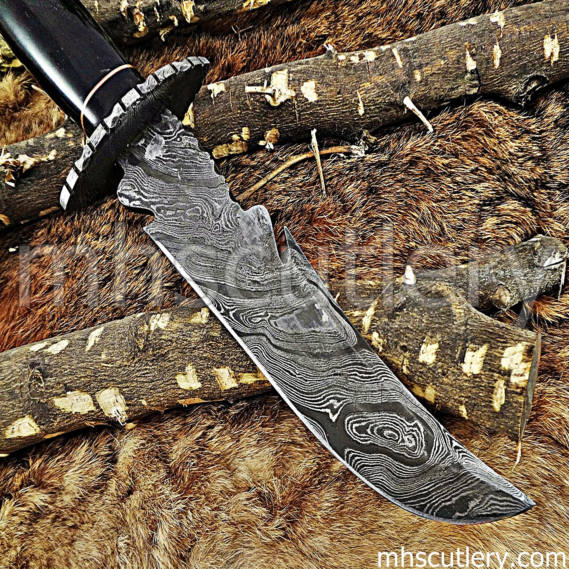 Custom Handmade Damascus Steel Fancy Hunter Bowie | mhscutlery