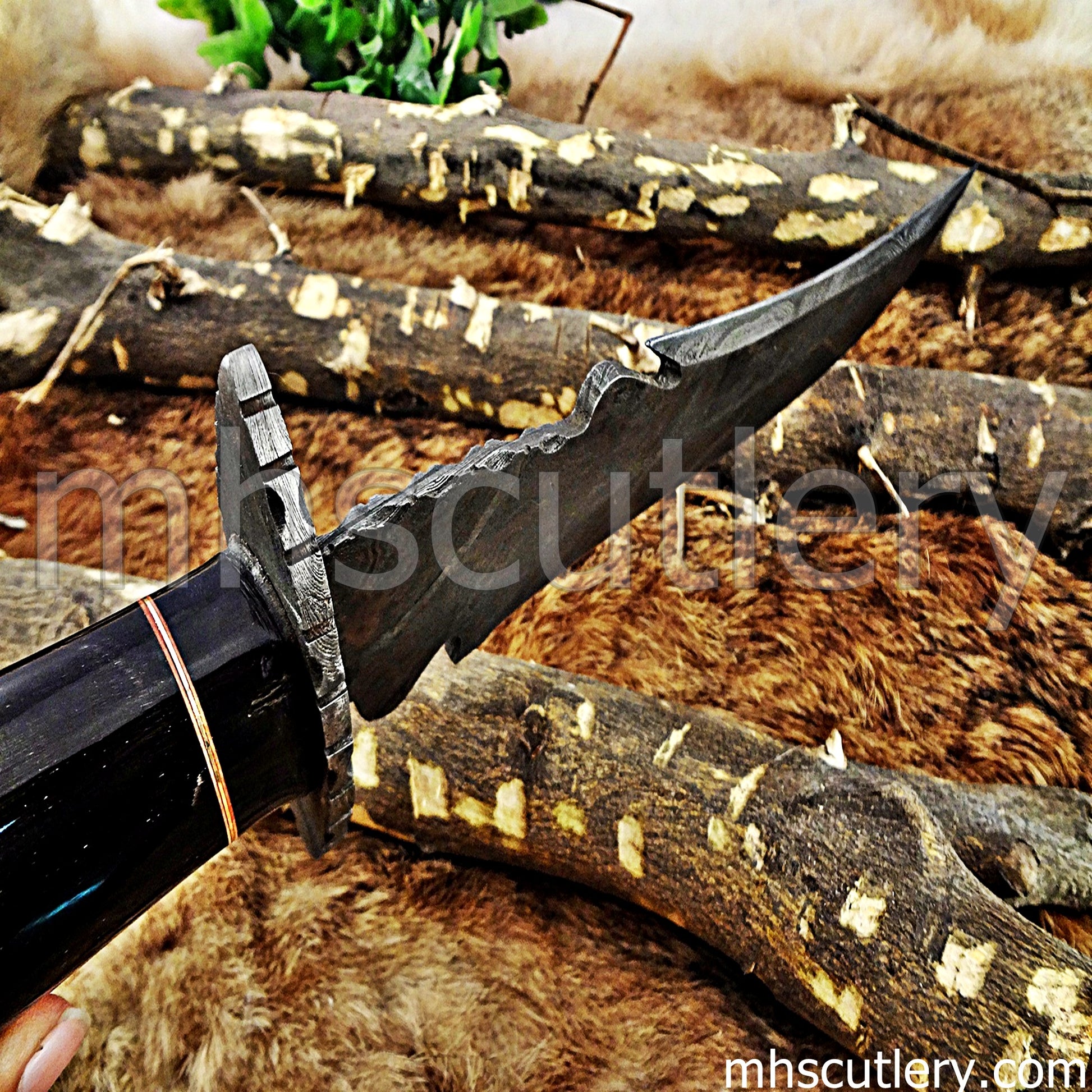 Custom Handmade Damascus Steel Fancy Hunter Bowie | mhscutlery