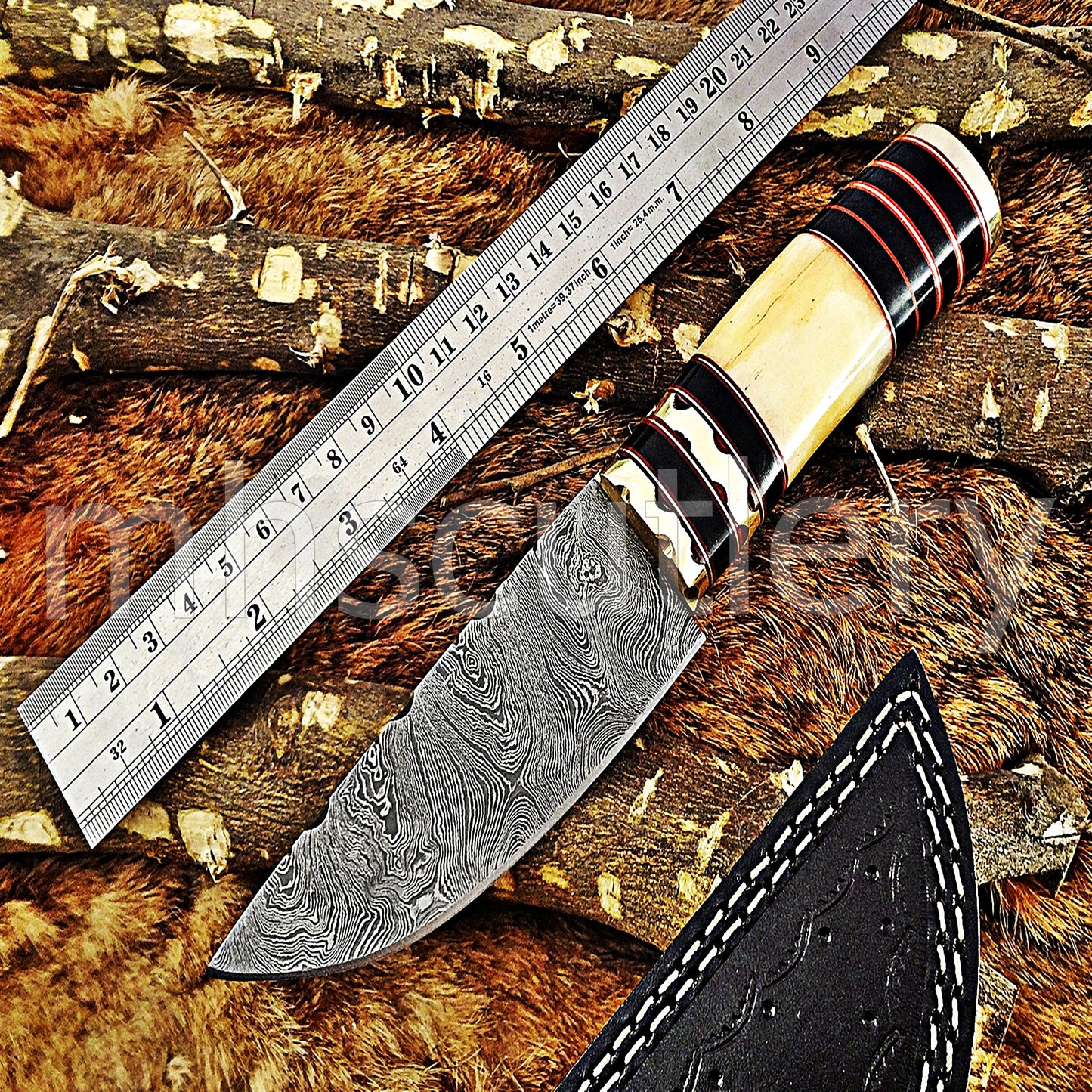 Handmade Damascus Steel Hunting Skinner Rat Tail Knife | mhscutlery