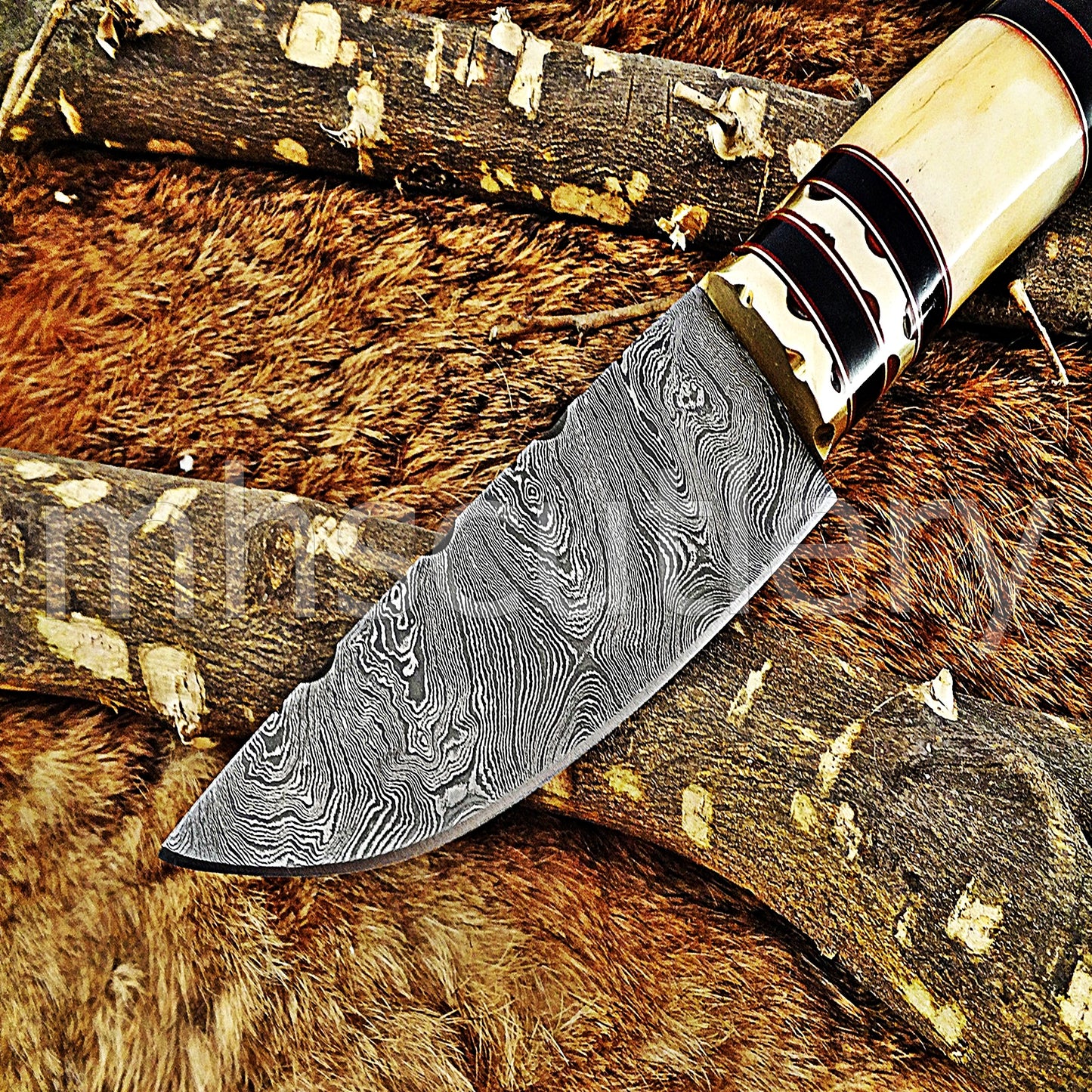 Handmade Damascus Steel Hunting Skinner Rat Tail Knife | mhscutlery