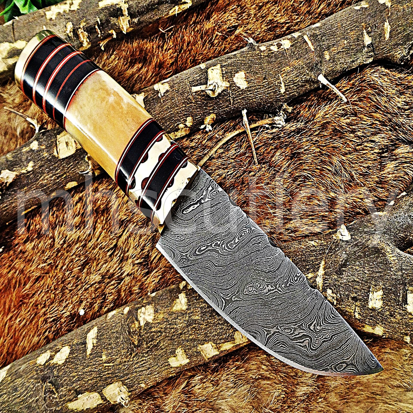 Handmade Damascus Steel Hunting Skinner Rat Tail Knife | mhscutlery