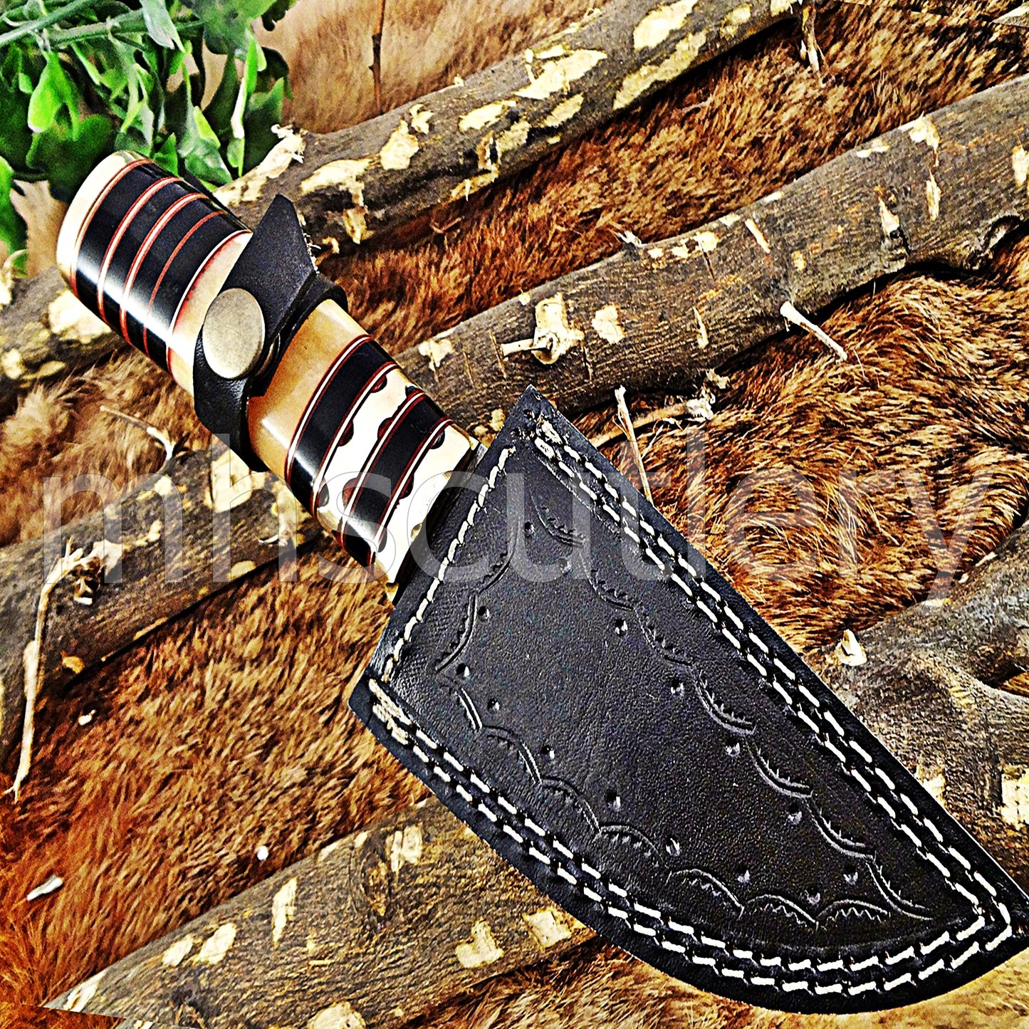 Handmade Damascus Steel Hunting Skinner Rat Tail Knife | mhscutlery