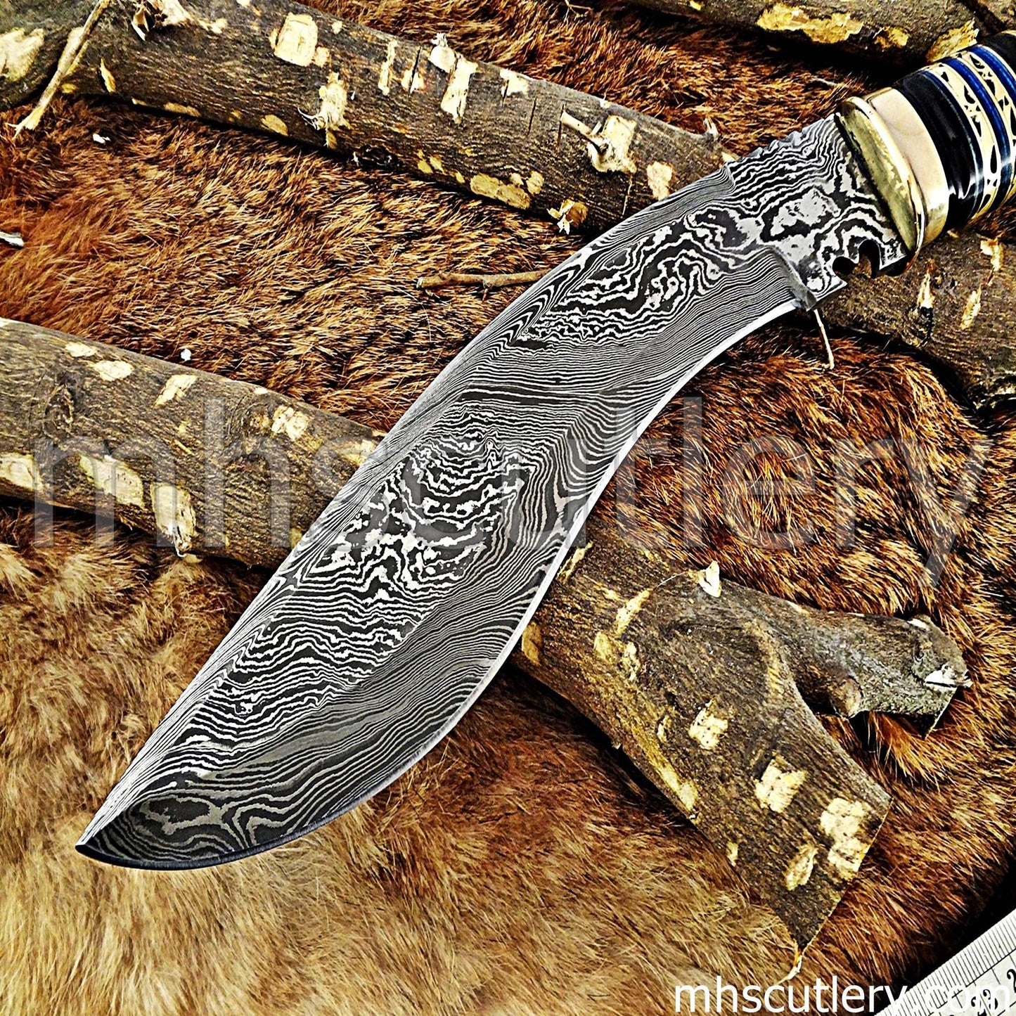 Custom Hand Forged Damascus Steel Hunter Kukri | mhscutlery