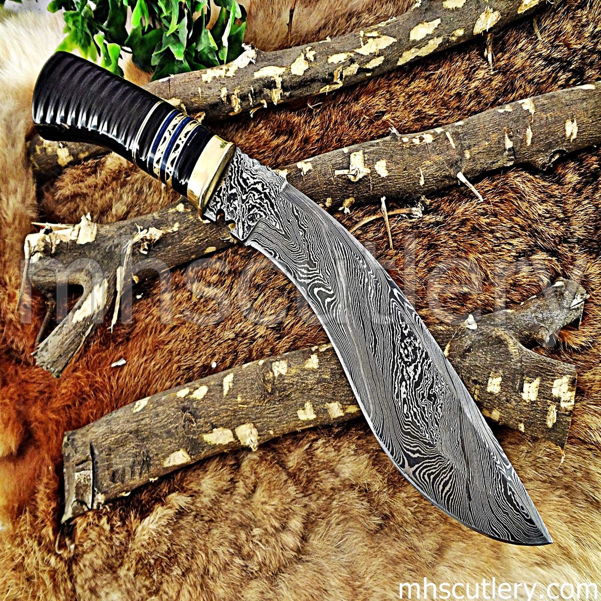 Custom Hand Forged Damascus Steel Hunter Kukri | mhscutlery