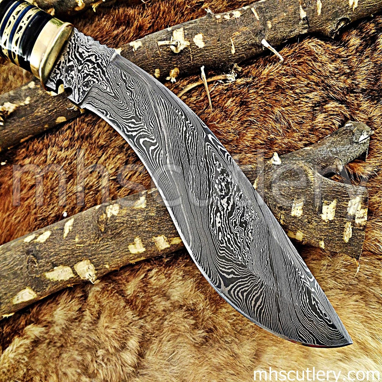 Custom Hand Forged Damascus Steel Hunter Kukri | mhscutlery