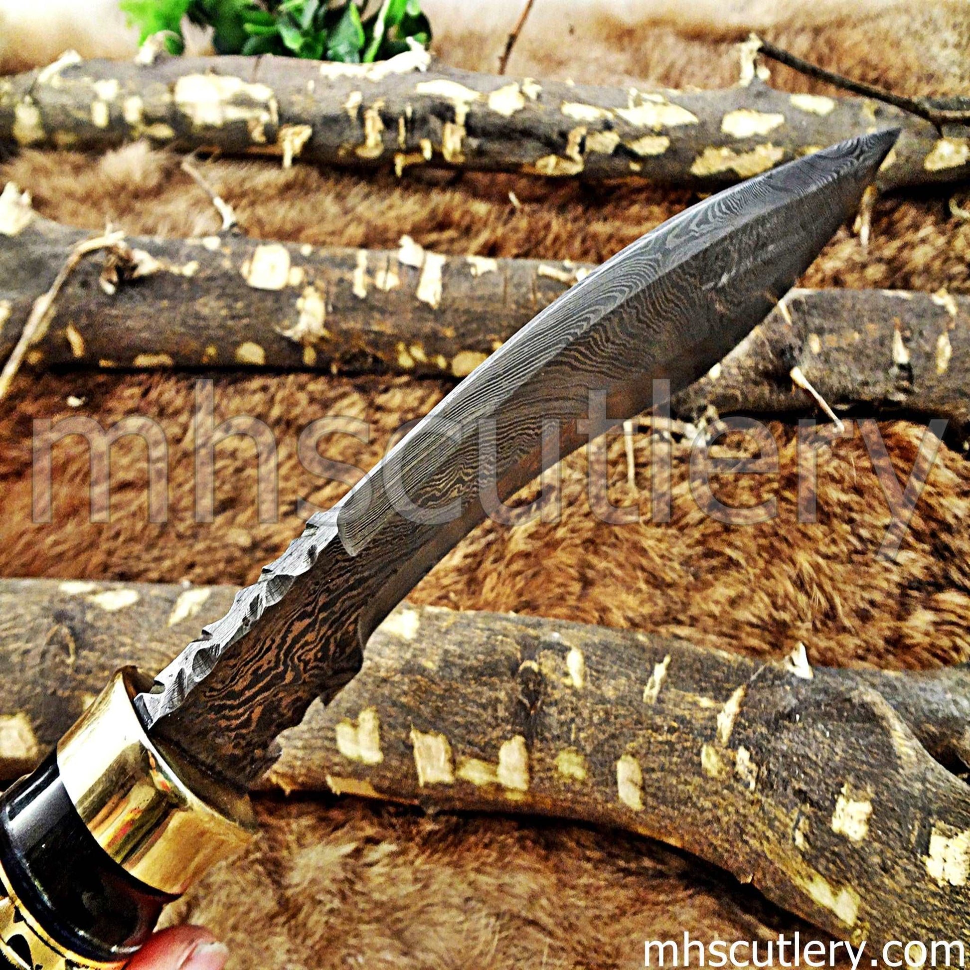 Custom Hand Forged Damascus Steel Hunter Kukri | mhscutlery