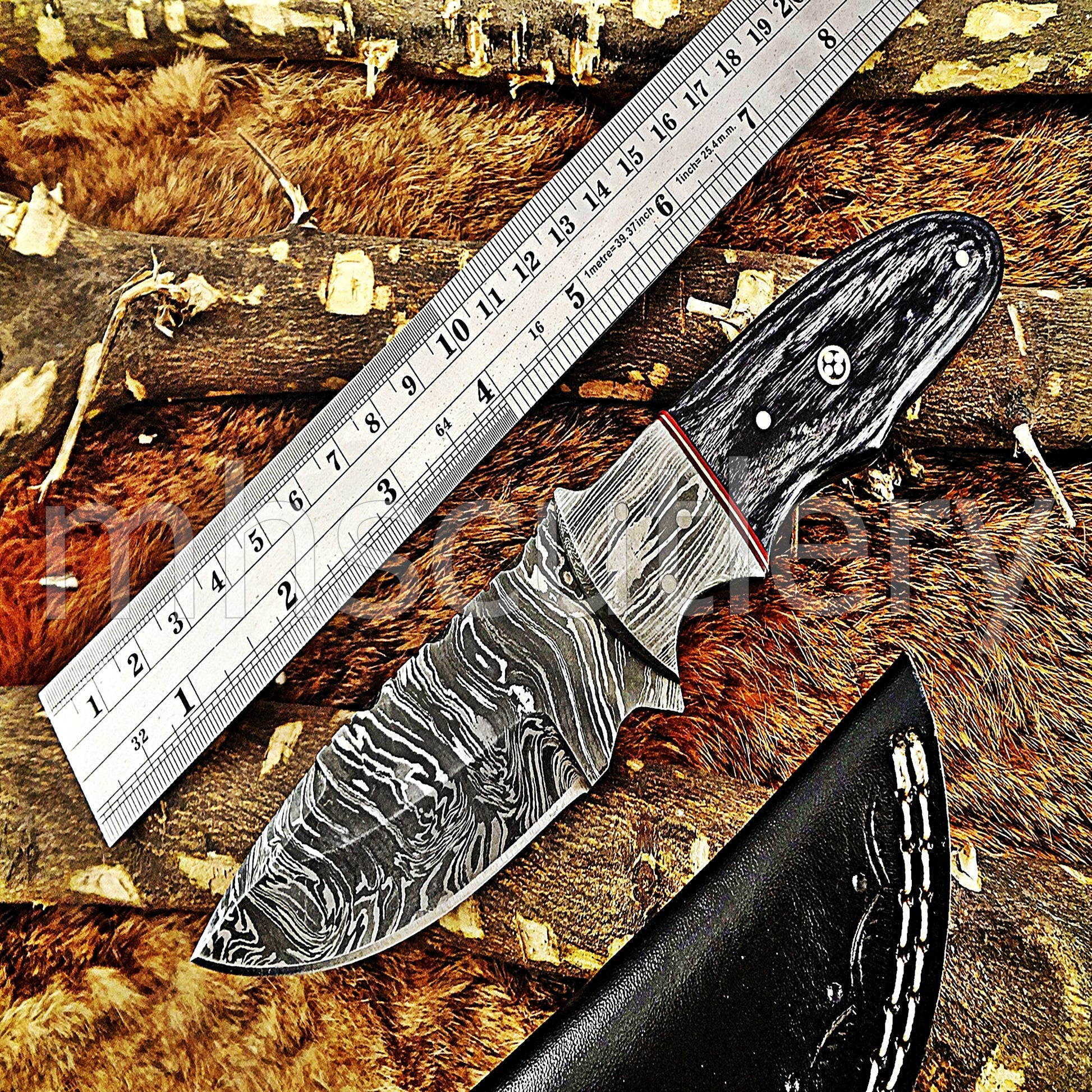 Custom Made Damascus Steel Hunter Skinning Knife | mhscutlery