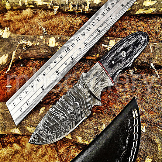 Custom Made Damascus Steel Hunter Skinning Knife | mhscutlery