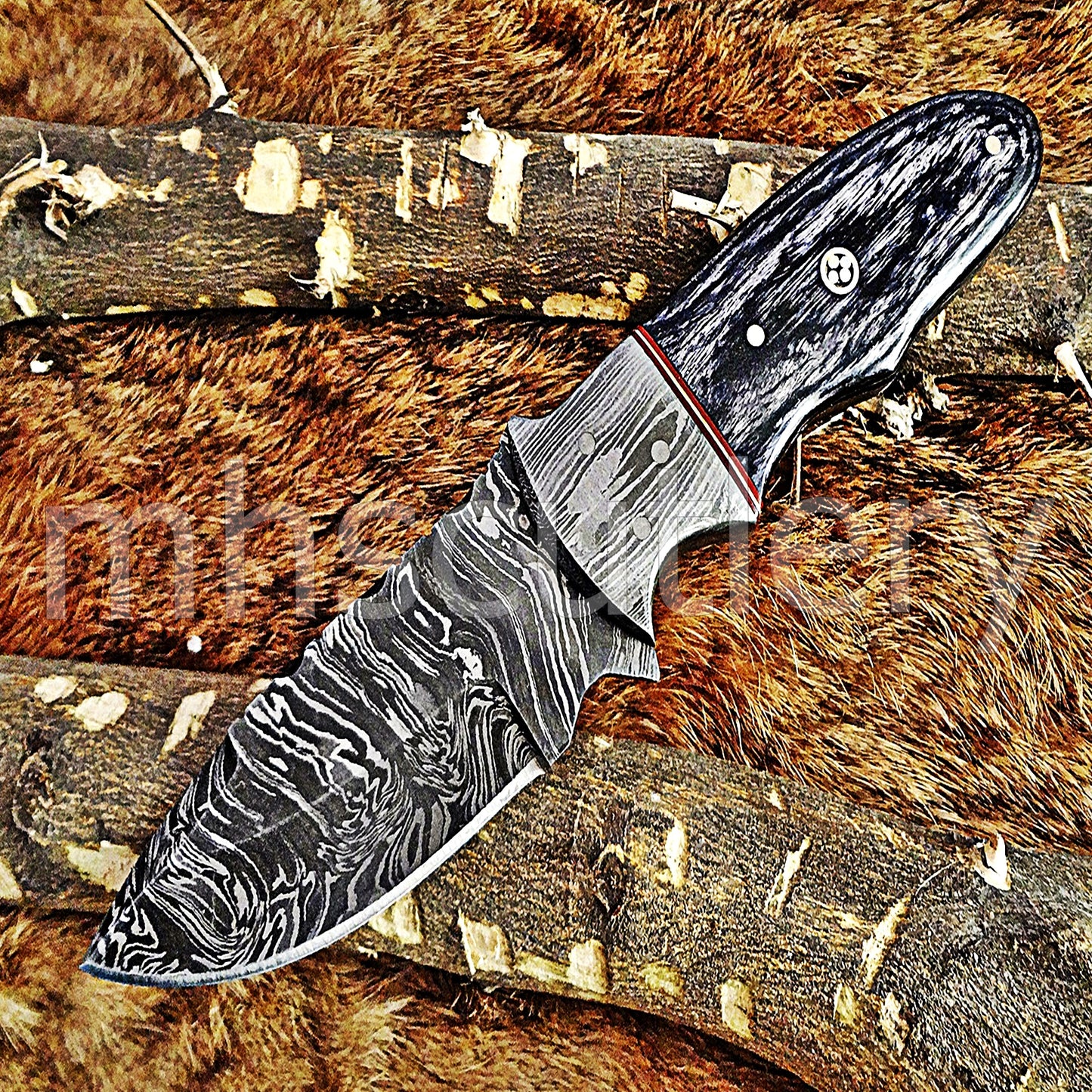 Custom Made Damascus Steel Hunter Skinning Knife | mhscutlery