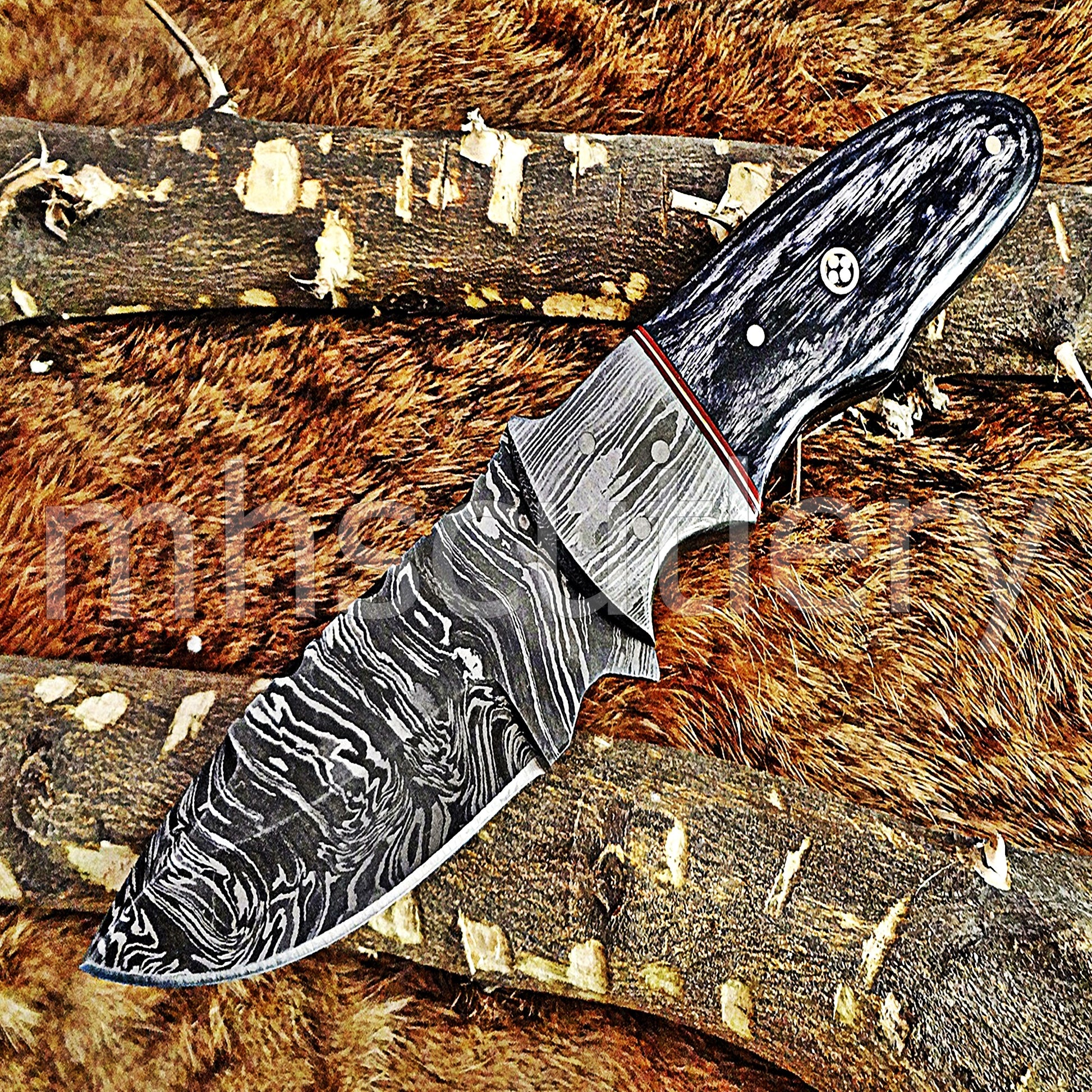 Custom Made Damascus Steel Hunter Skinning Knife | mhscutlery
