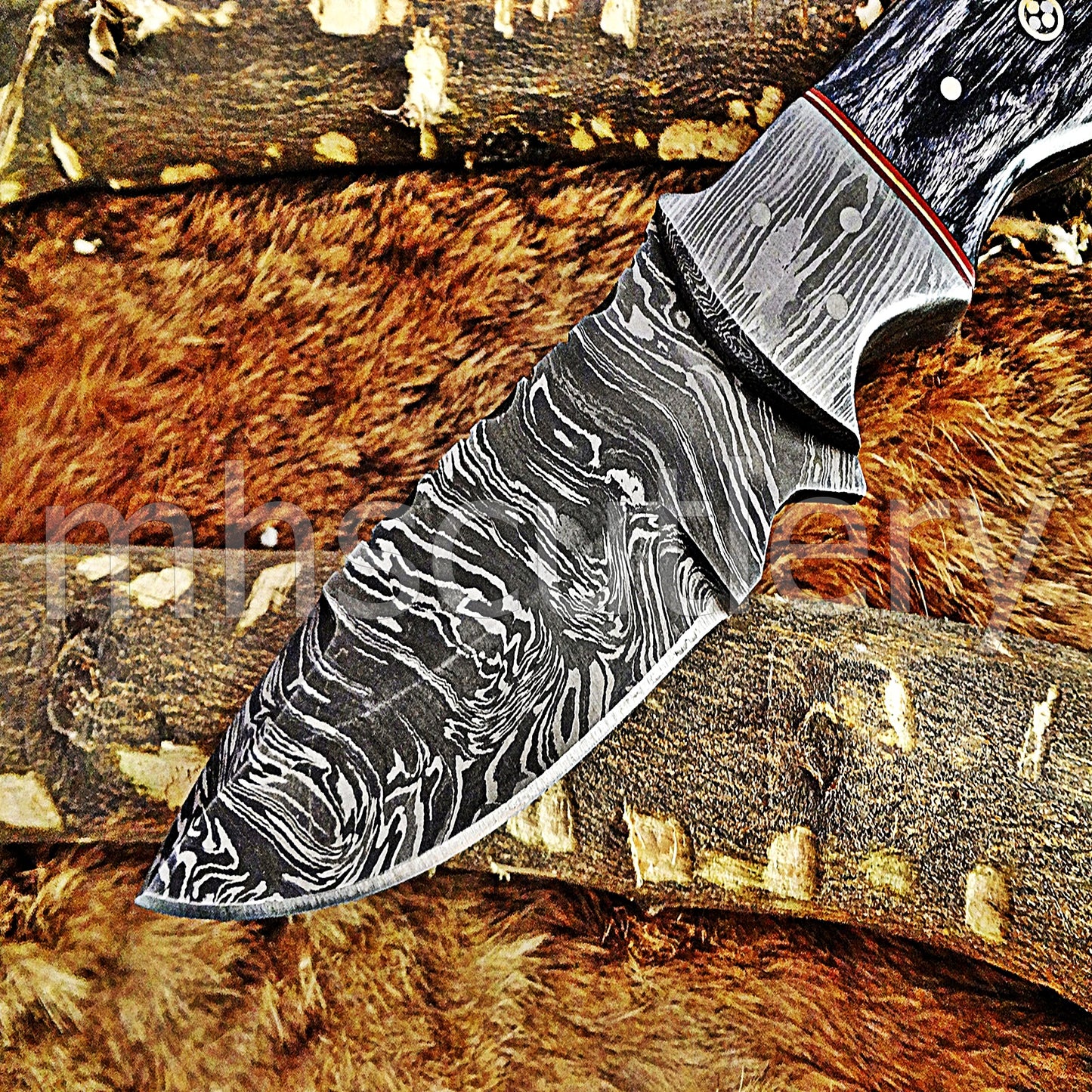 Custom Made Damascus Steel Hunter Skinning Knife | mhscutlery