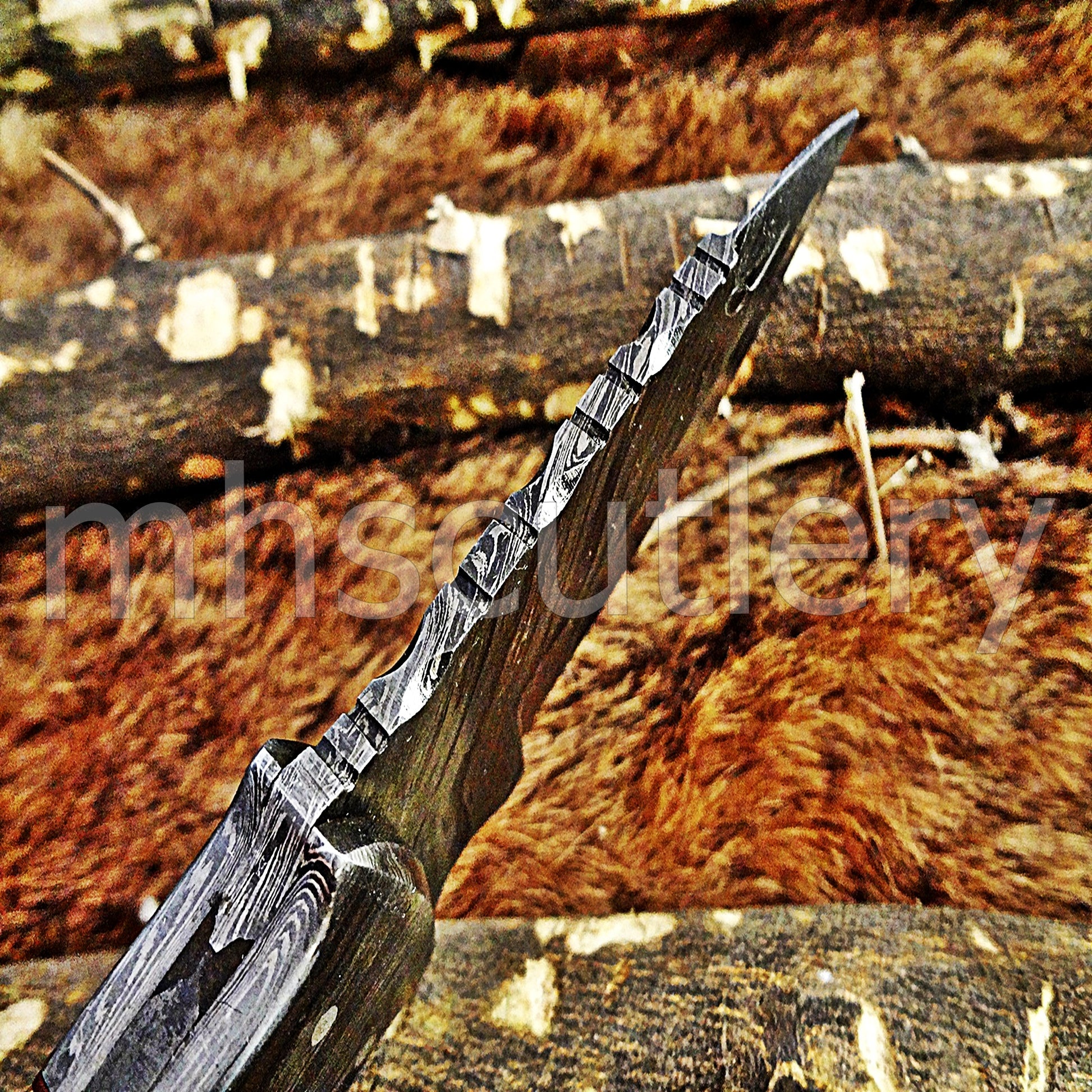 Custom Made Damascus Steel Hunter Skinning Knife | mhscutlery