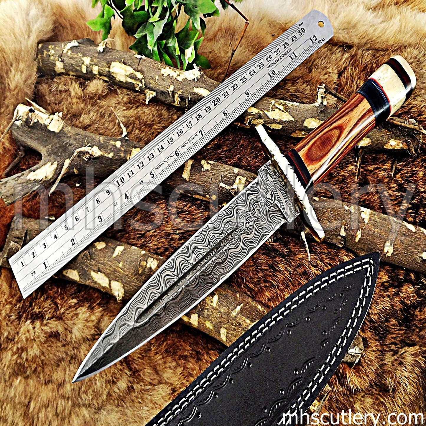 Custom Hand Forged Damascus Steel Hunter Dagger Knife | mhscutlery