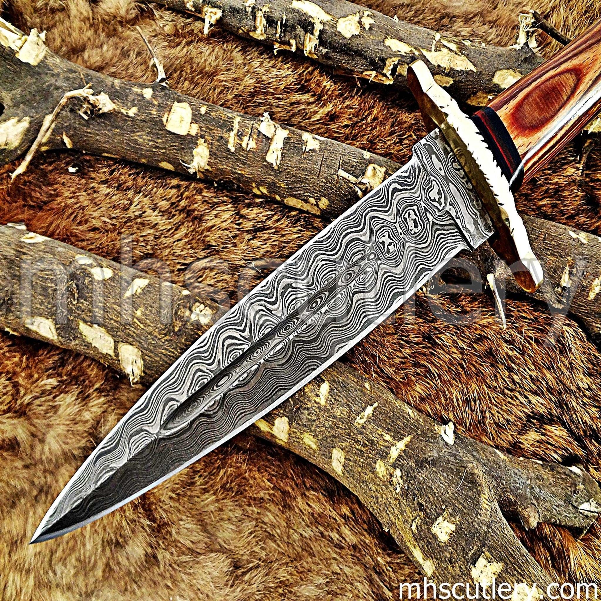 Custom Hand Forged Damascus Steel Hunter Dagger Knife | mhscutlery