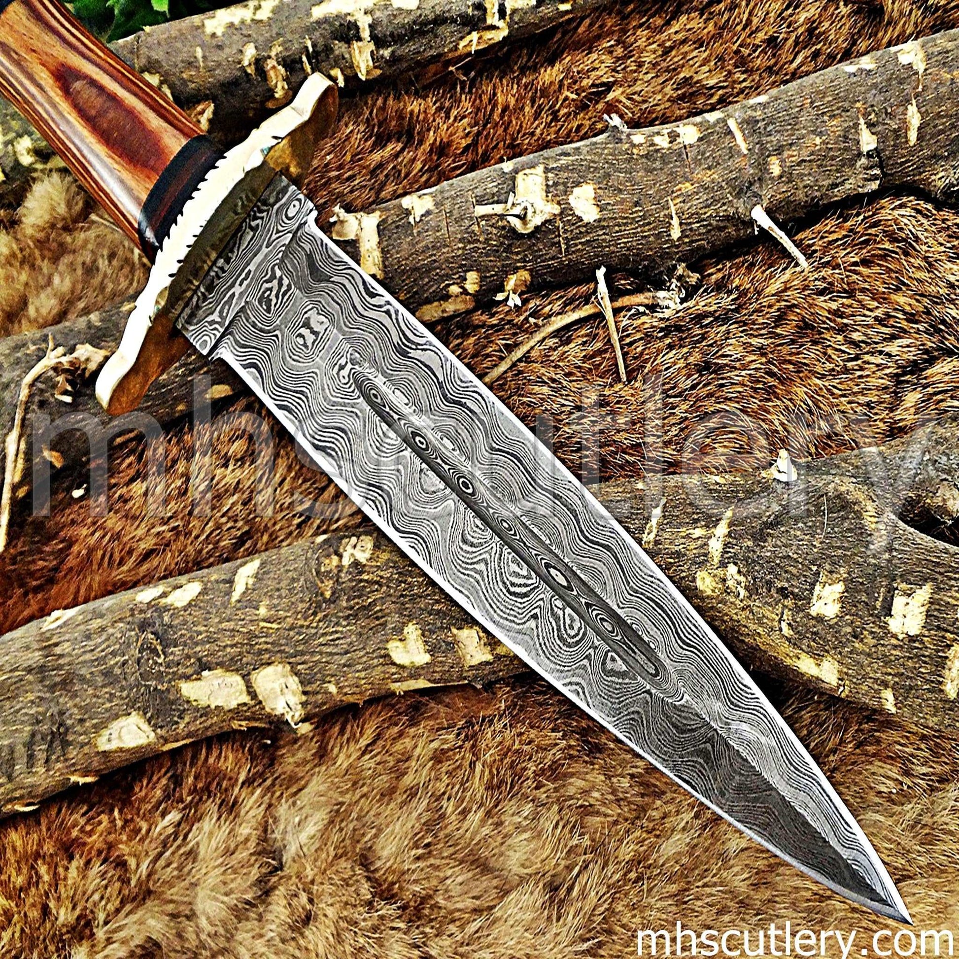 Custom Hand Forged Damascus Steel Hunter Dagger Knife | mhscutlery