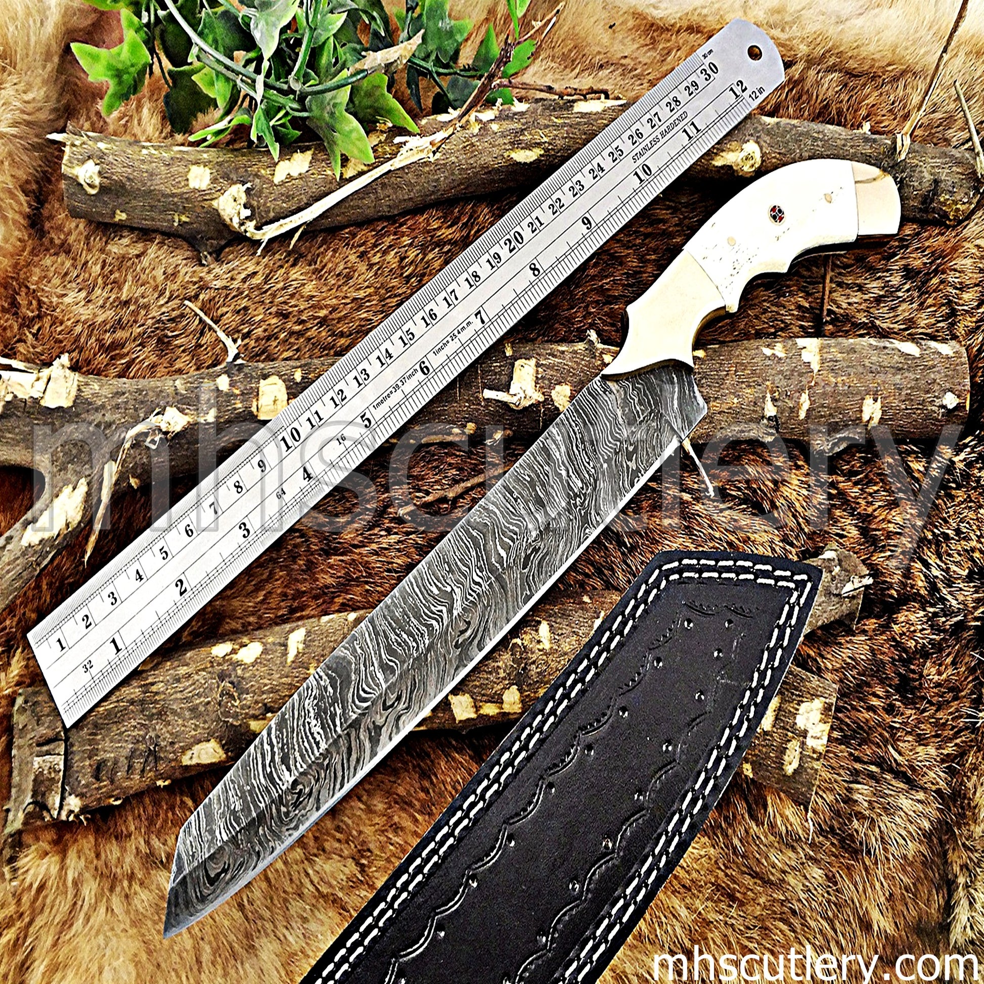 Damascus Steel Chef's Kitchen Knife / Bone Handle | mhscutlery