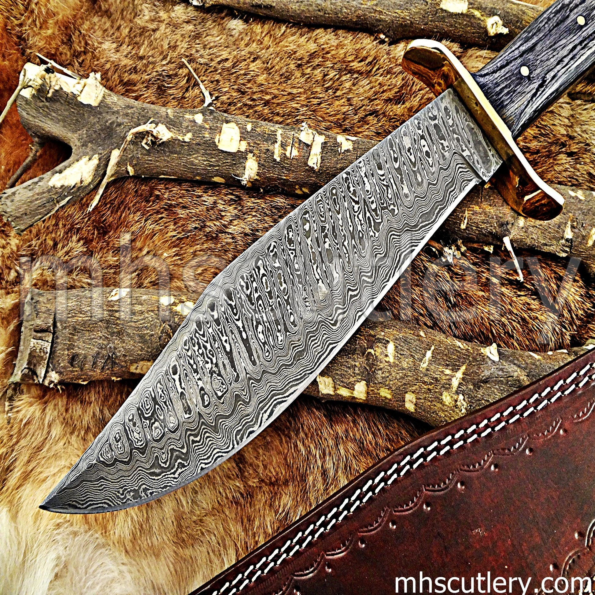 Damascus Steel Classic Hunters Bowie Knife | mhscutlery