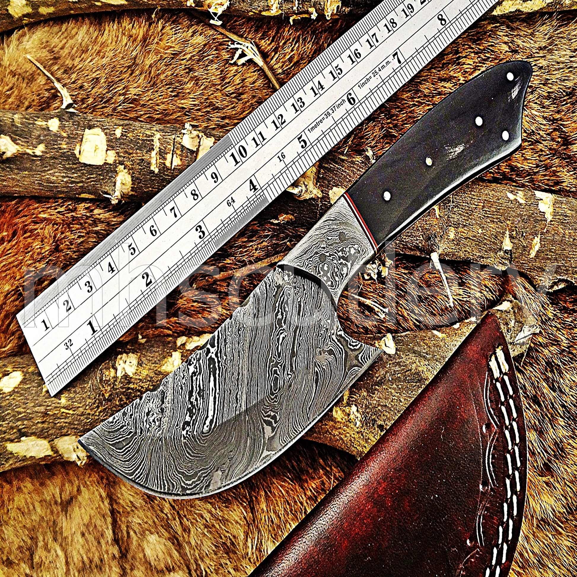 Custom Handmade Damascus Steel Japanese Skinner / Bull Horn | mhscutlery