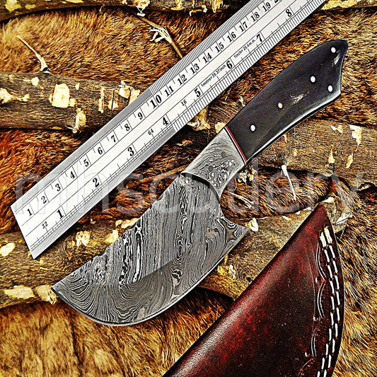 Custom Handmade Damascus Steel Japanese Skinner / Bull Horn | mhscutlery