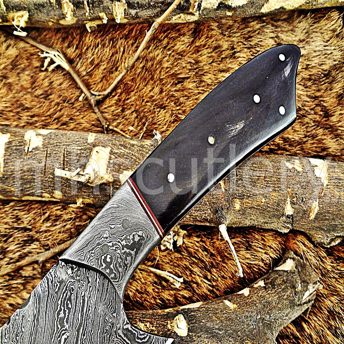 Custom Handmade Damascus Steel Japanese Skinner / Bull Horn | mhscutlery