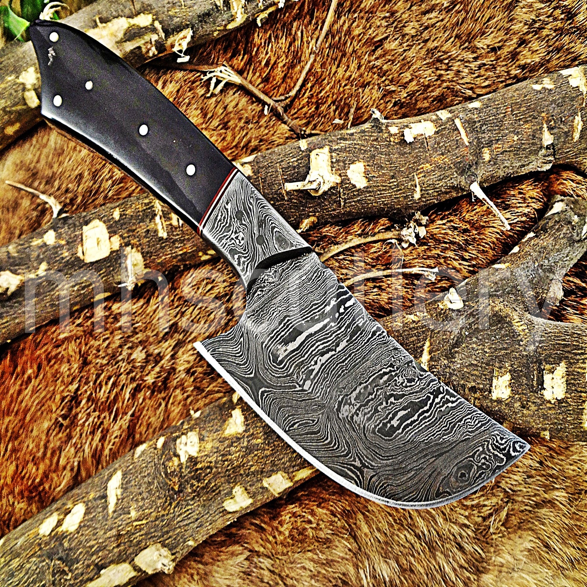 Custom Handmade Damascus Steel Japanese Skinner / Bull Horn | mhscutlery