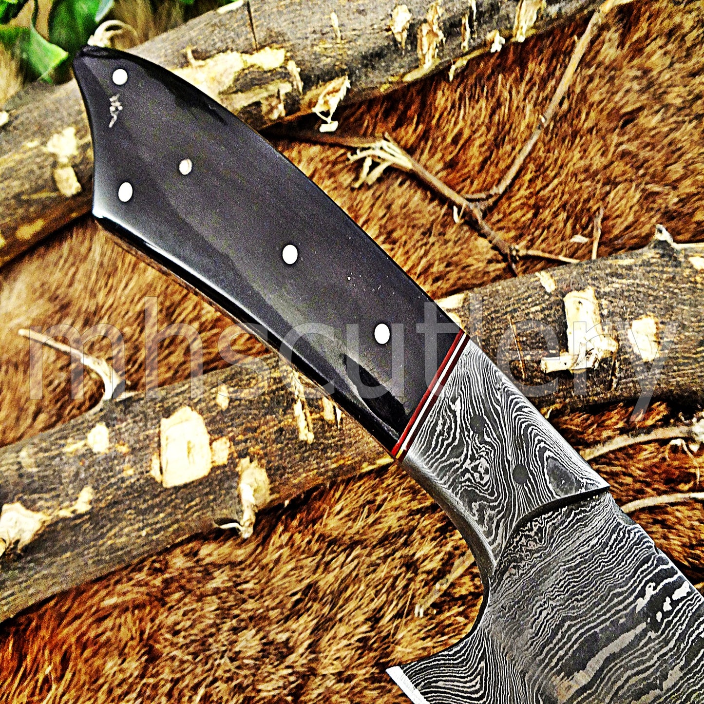 Custom Handmade Damascus Steel Japanese Skinner / Bull Horn | mhscutlery