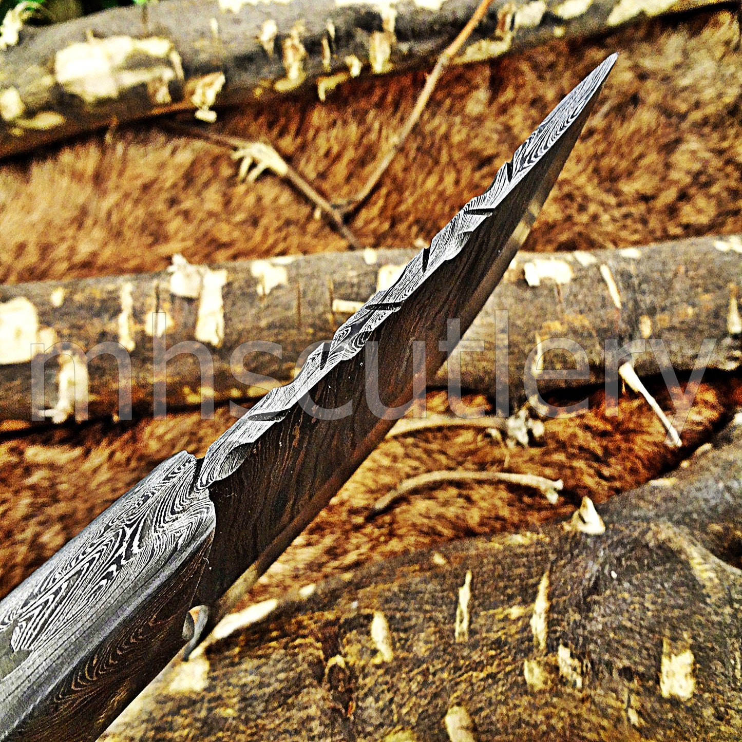 Custom Handmade Damascus Steel Japanese Skinner / Bull Horn | mhscutlery