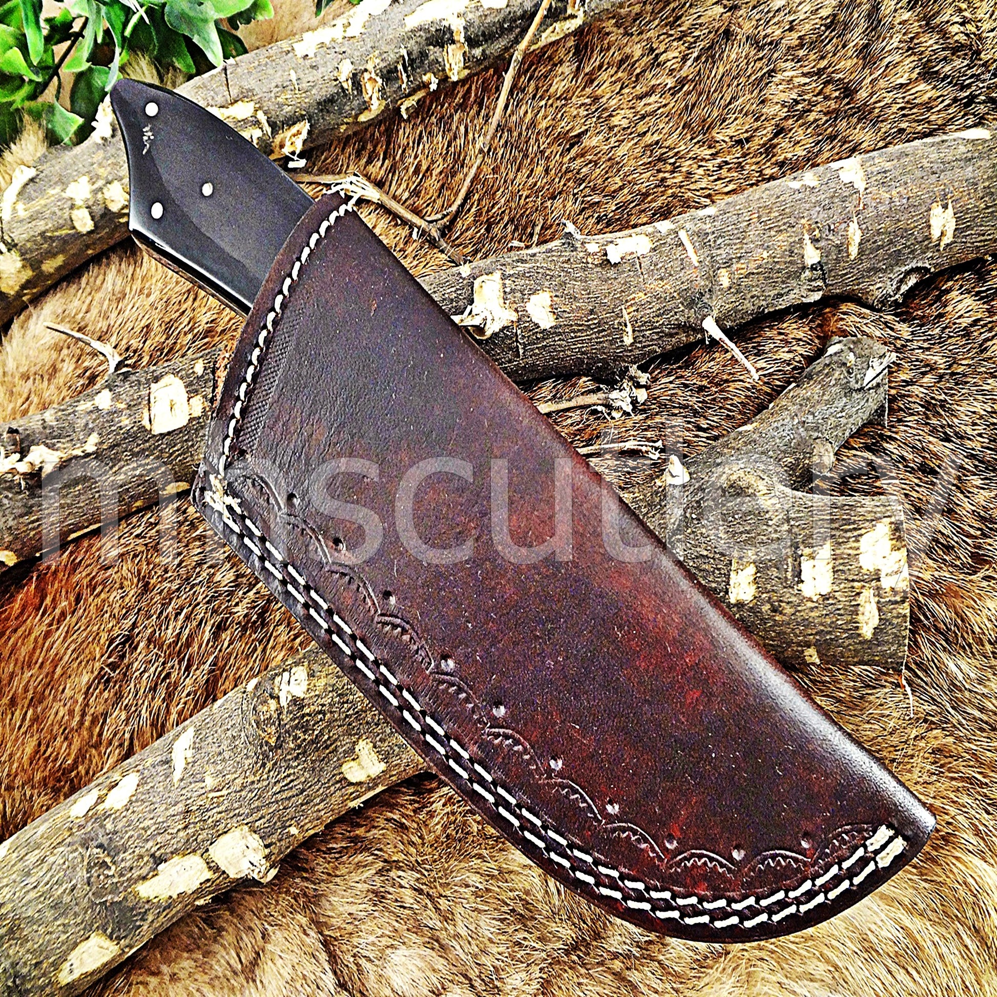 Custom Handmade Damascus Steel Japanese Skinner / Bull Horn | mhscutlery