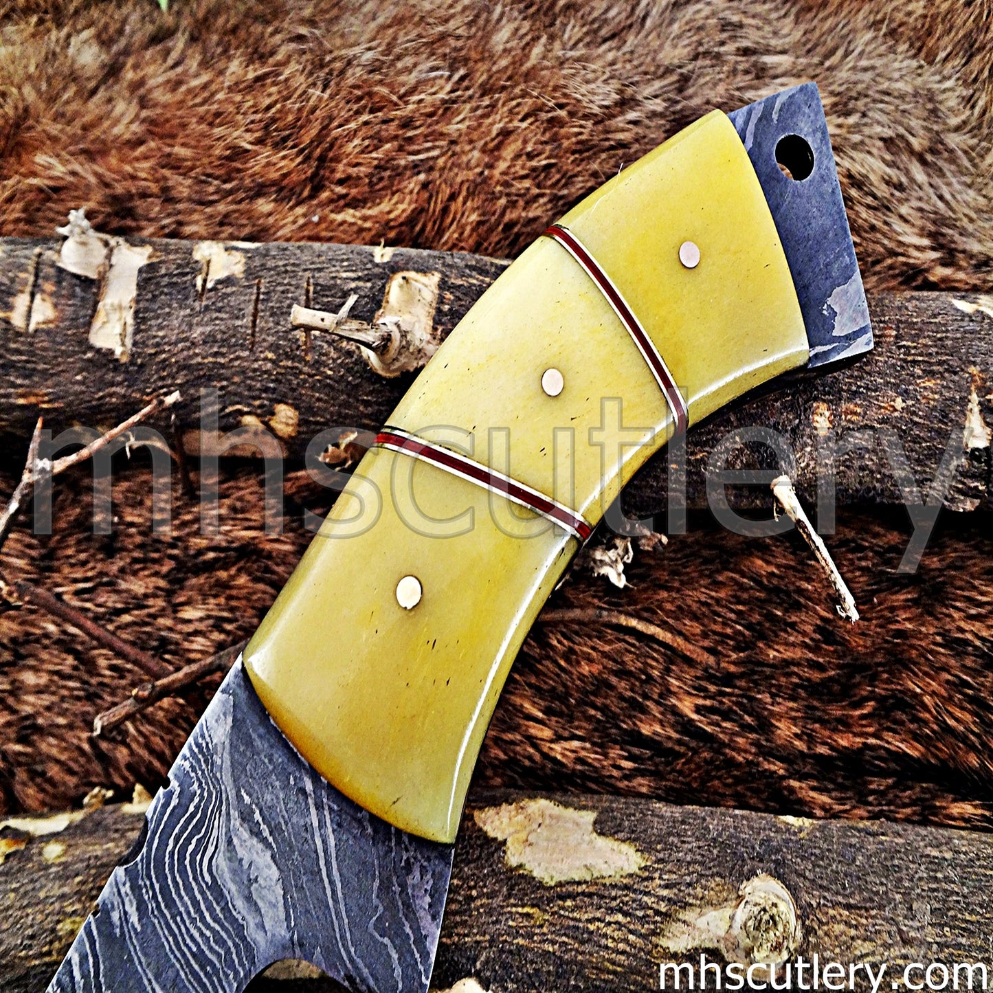 Damascus Steel Hunter Tanto Machete Knife / Bone Handle | mhscutlery