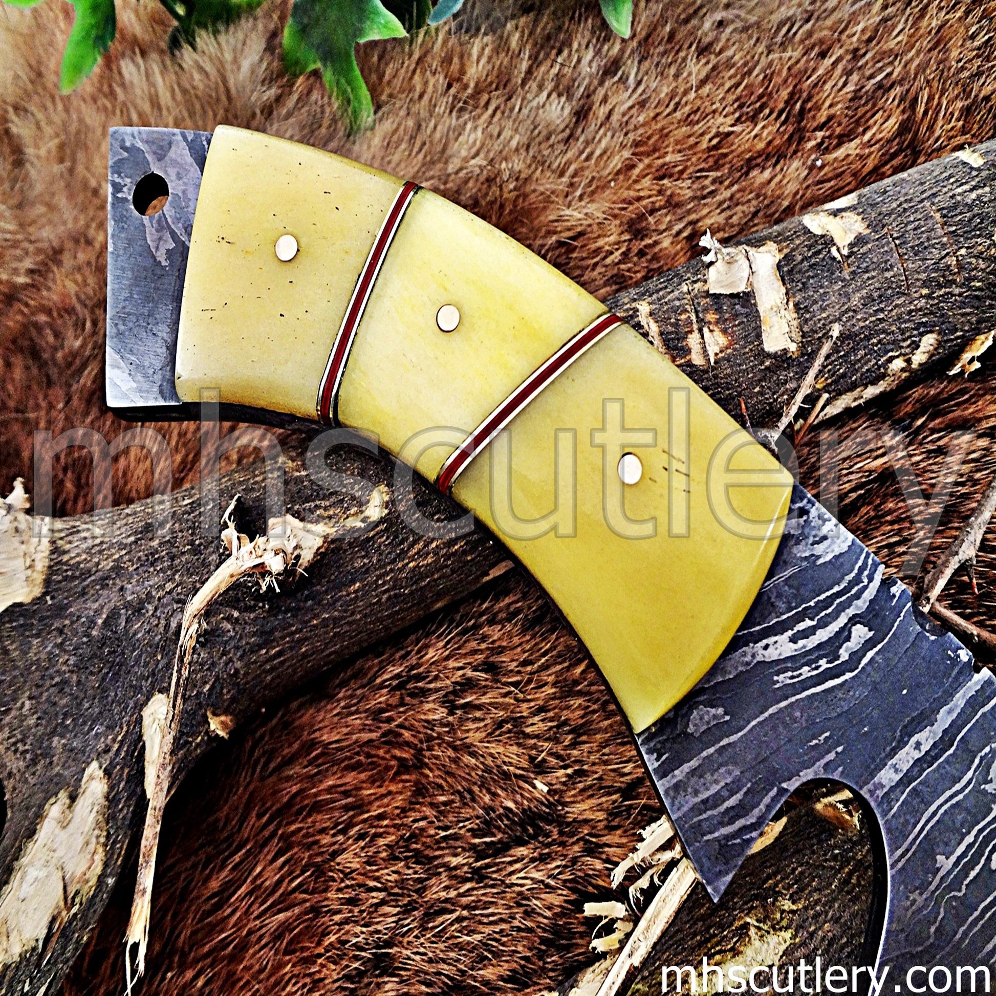 Damascus Steel Hunter Tanto Machete Knife / Bone Handle | mhscutlery