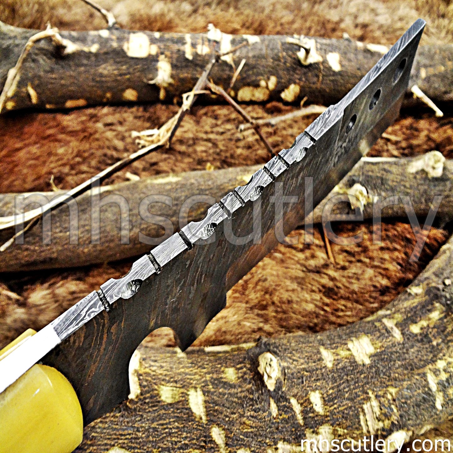 Damascus Steel Hunter Tanto Machete Knife / Bone Handle | mhscutlery