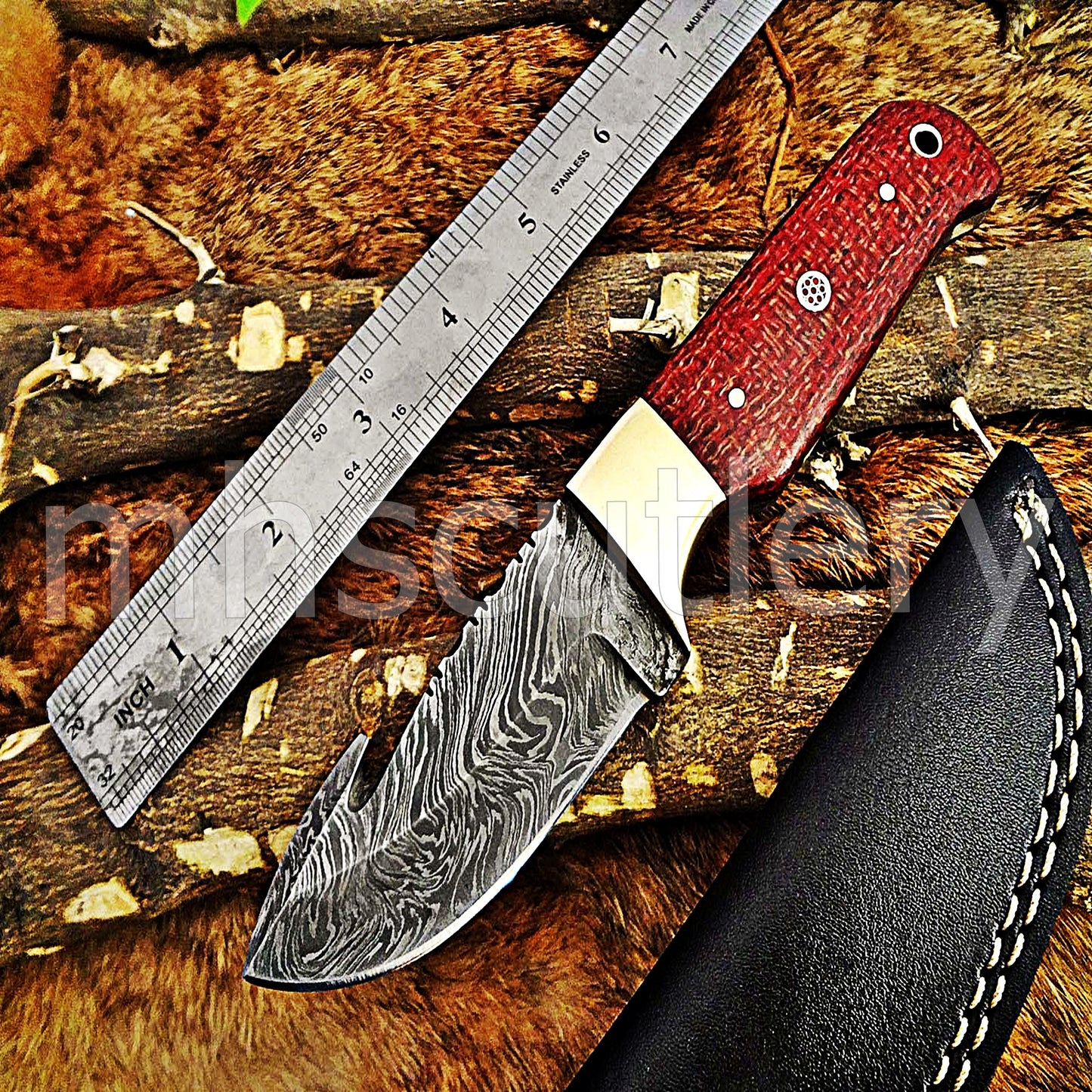 Damascus Steel Micarta Gut Hook Hunter | mhscutlery