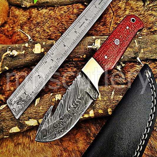 Damascus Steel Micarta Gut Hook Hunter | mhscutlery