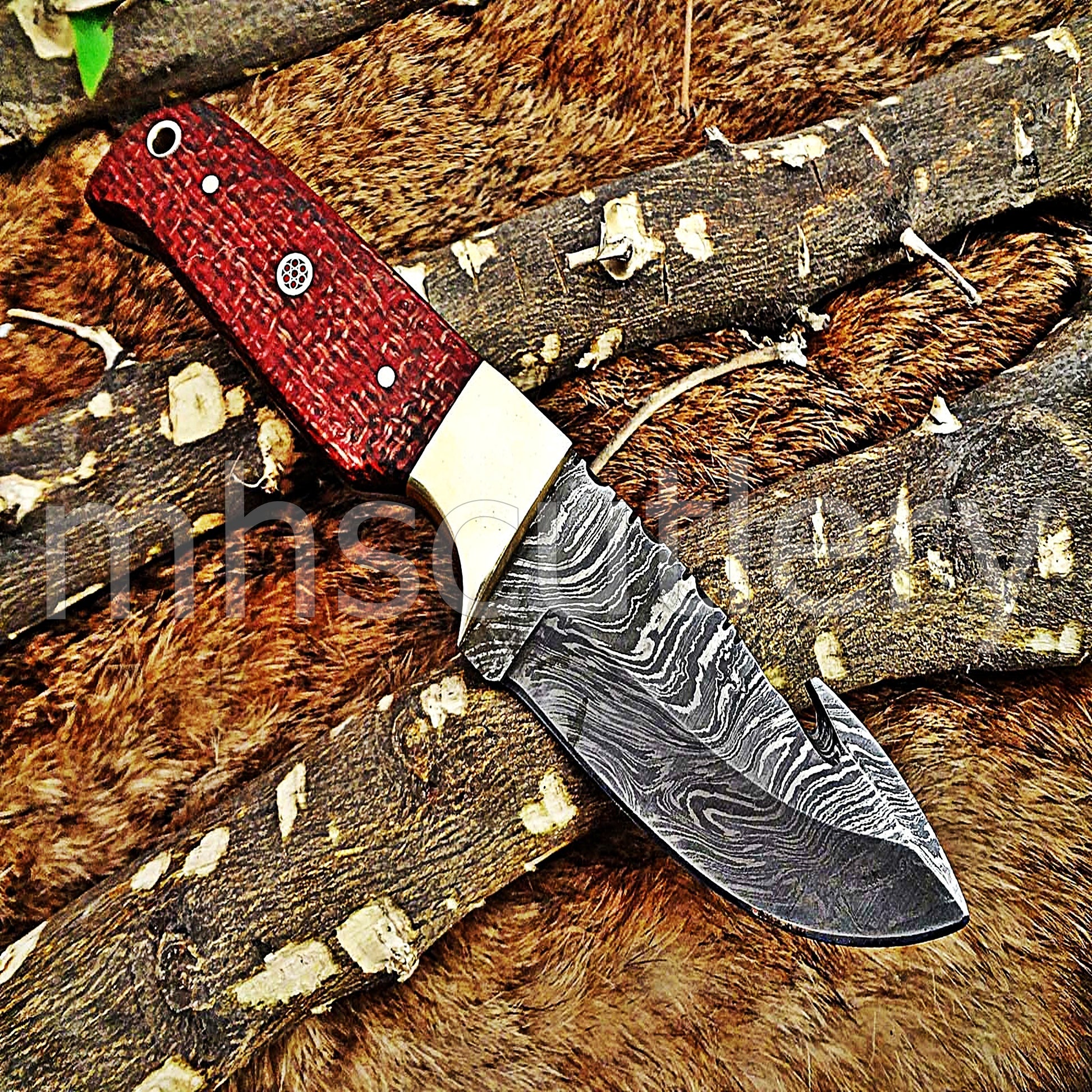 Damascus Steel Micarta Gut Hook Hunter | mhscutlery