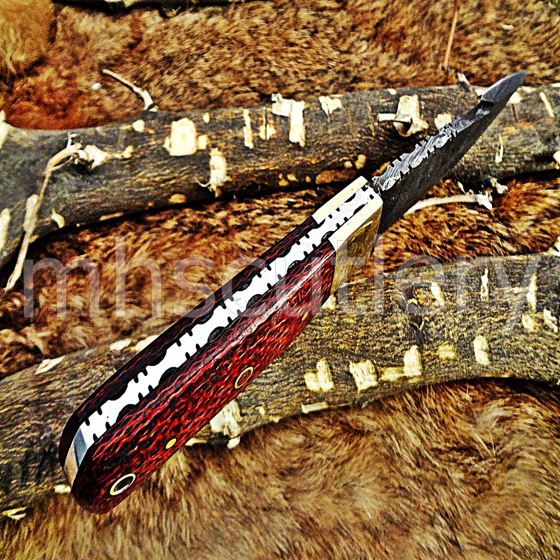 Damascus Steel Micarta Gut Hook Hunter | mhscutlery