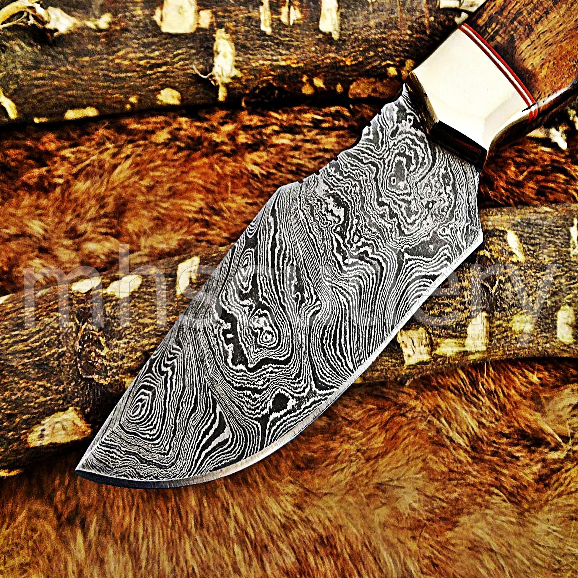 Hand Forged Damascus Steel Skinner Hunting Knife | mhscutlery