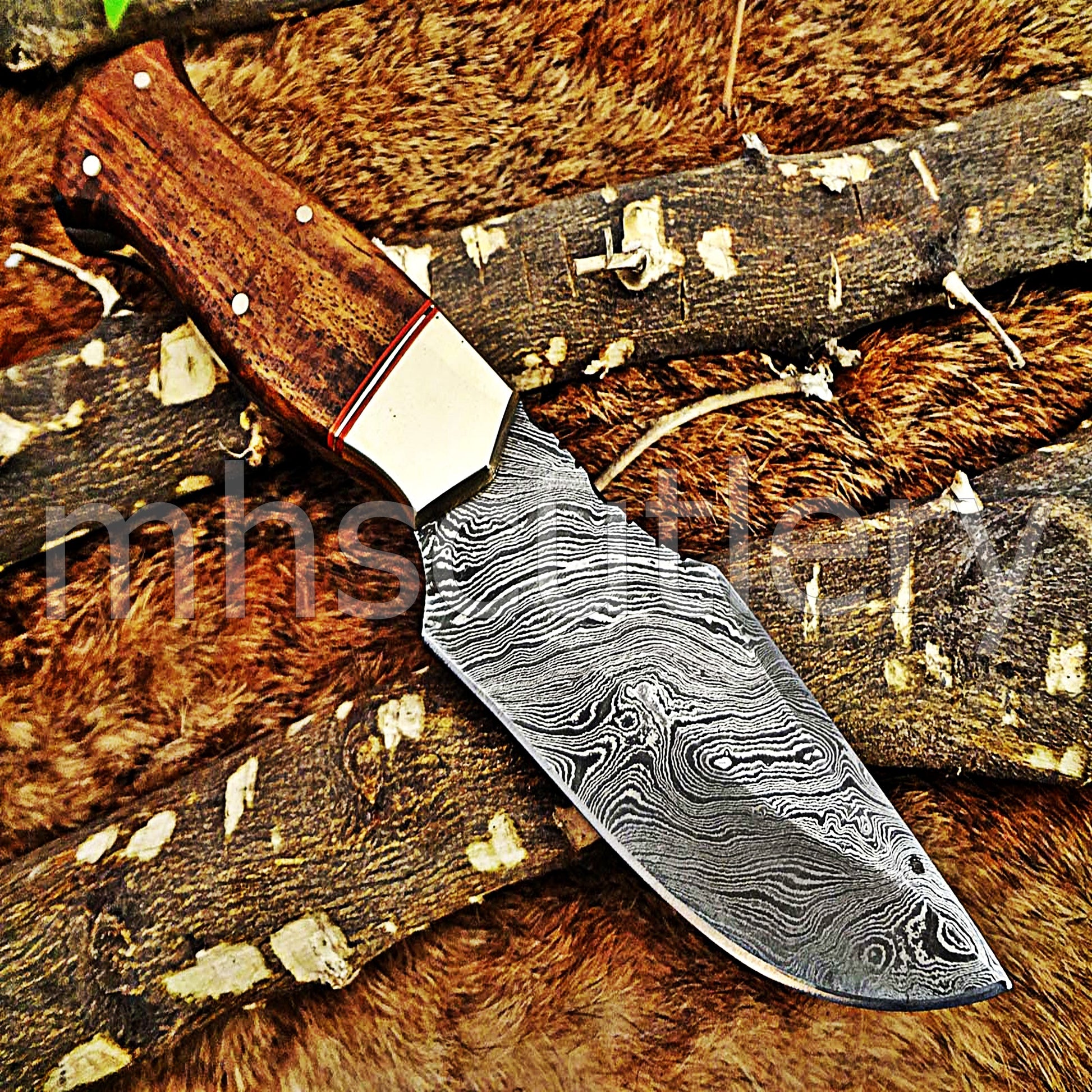 Hand Forged Damascus Steel Skinner Hunting Knife | mhscutlery