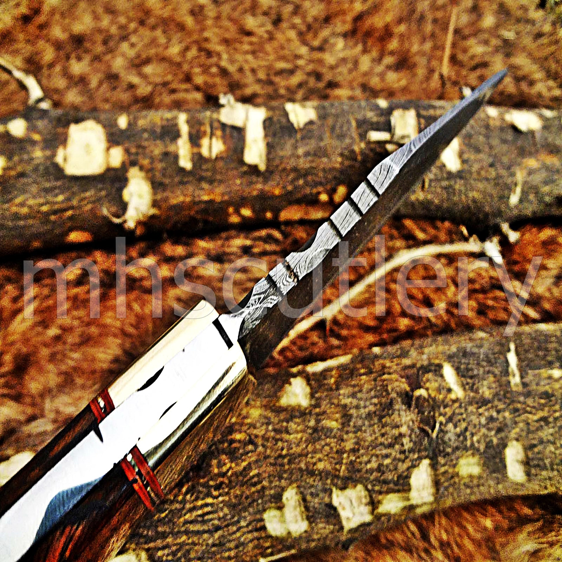 Hand Forged Damascus Steel Skinner Hunting Knife | mhscutlery