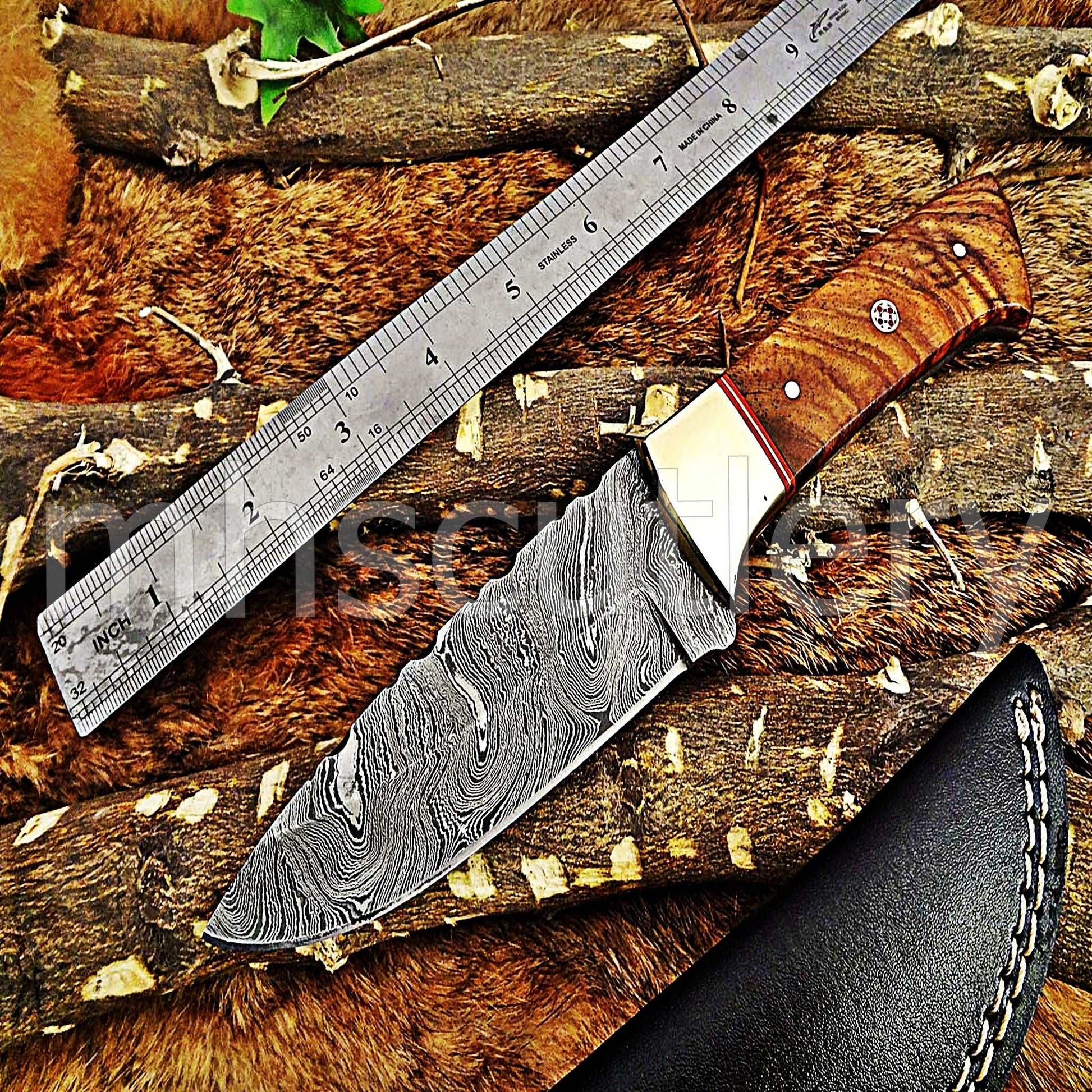 Custom Hand Forged Damascus Steel Hunter Skinner Knife | mhscutlery