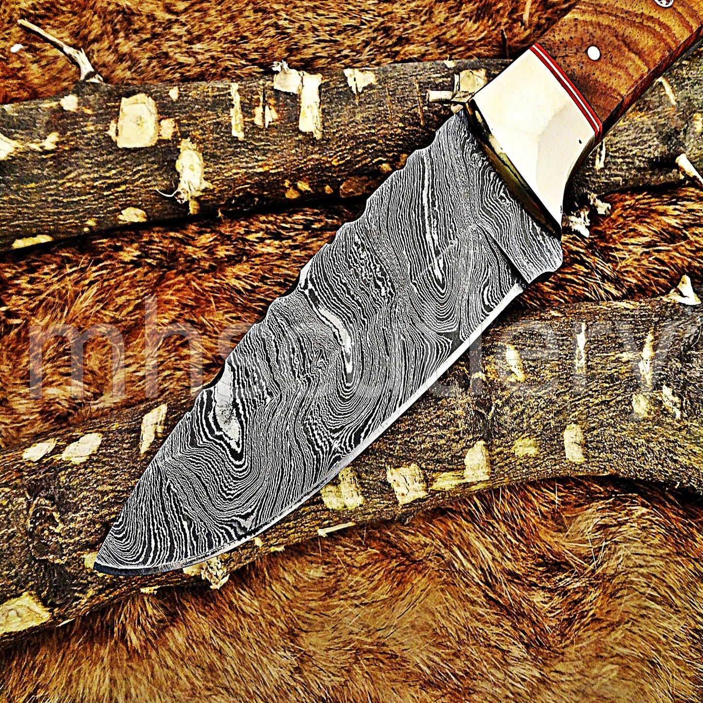 Custom Hand Forged Damascus Steel Hunter Skinner Knife | mhscutlery