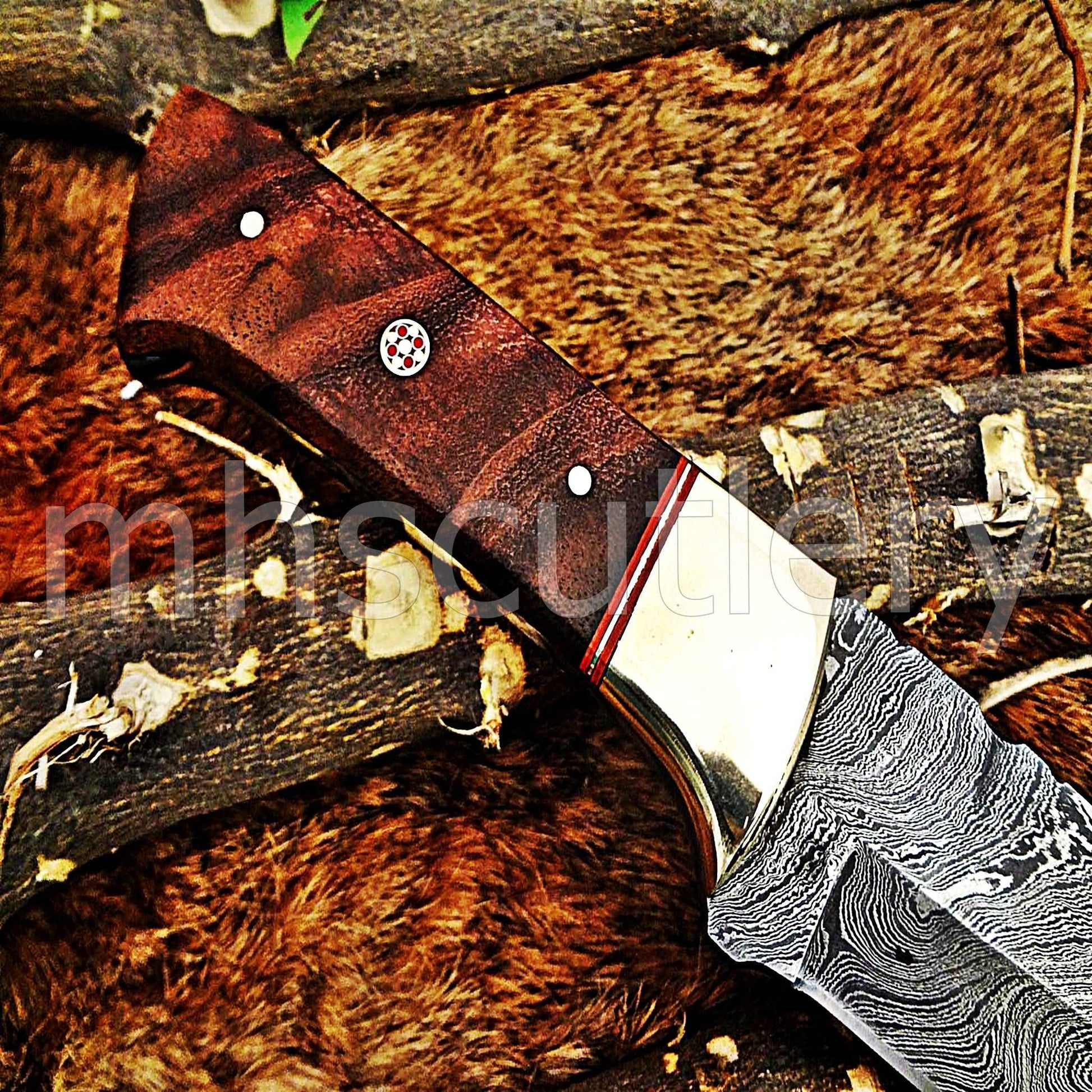 Custom Hand Forged Damascus Steel Hunter Skinner Knife | mhscutlery