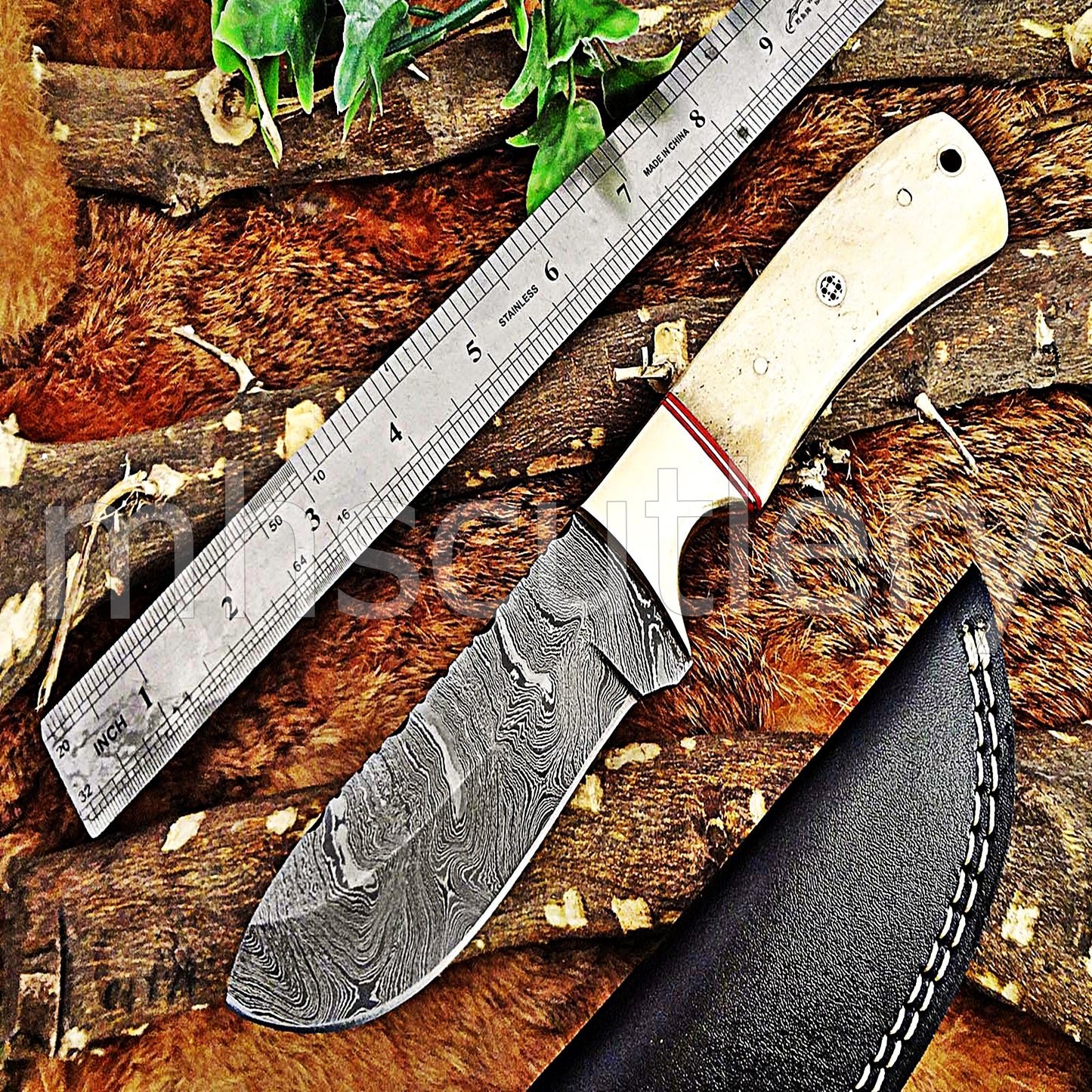 Damascus Steel Fancy Bone Hunter Knife | mhscutlery