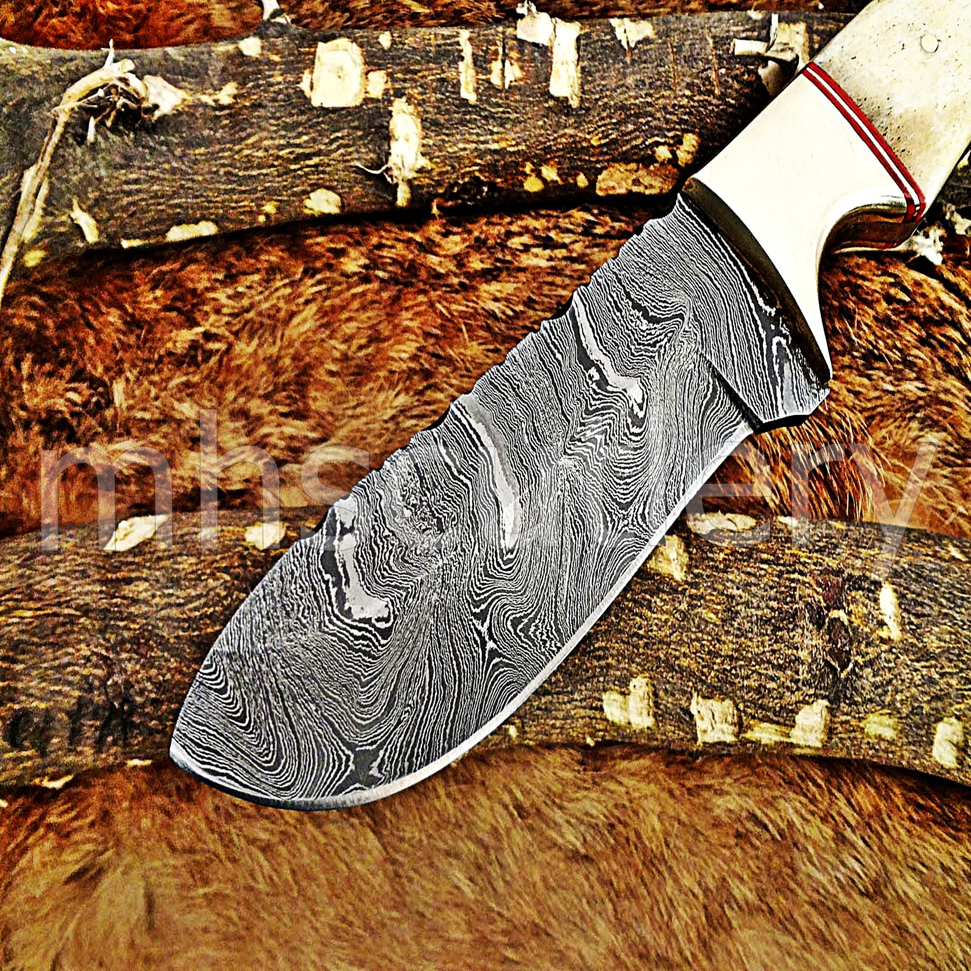 Damascus Steel Fancy Bone Hunter Knife | mhscutlery