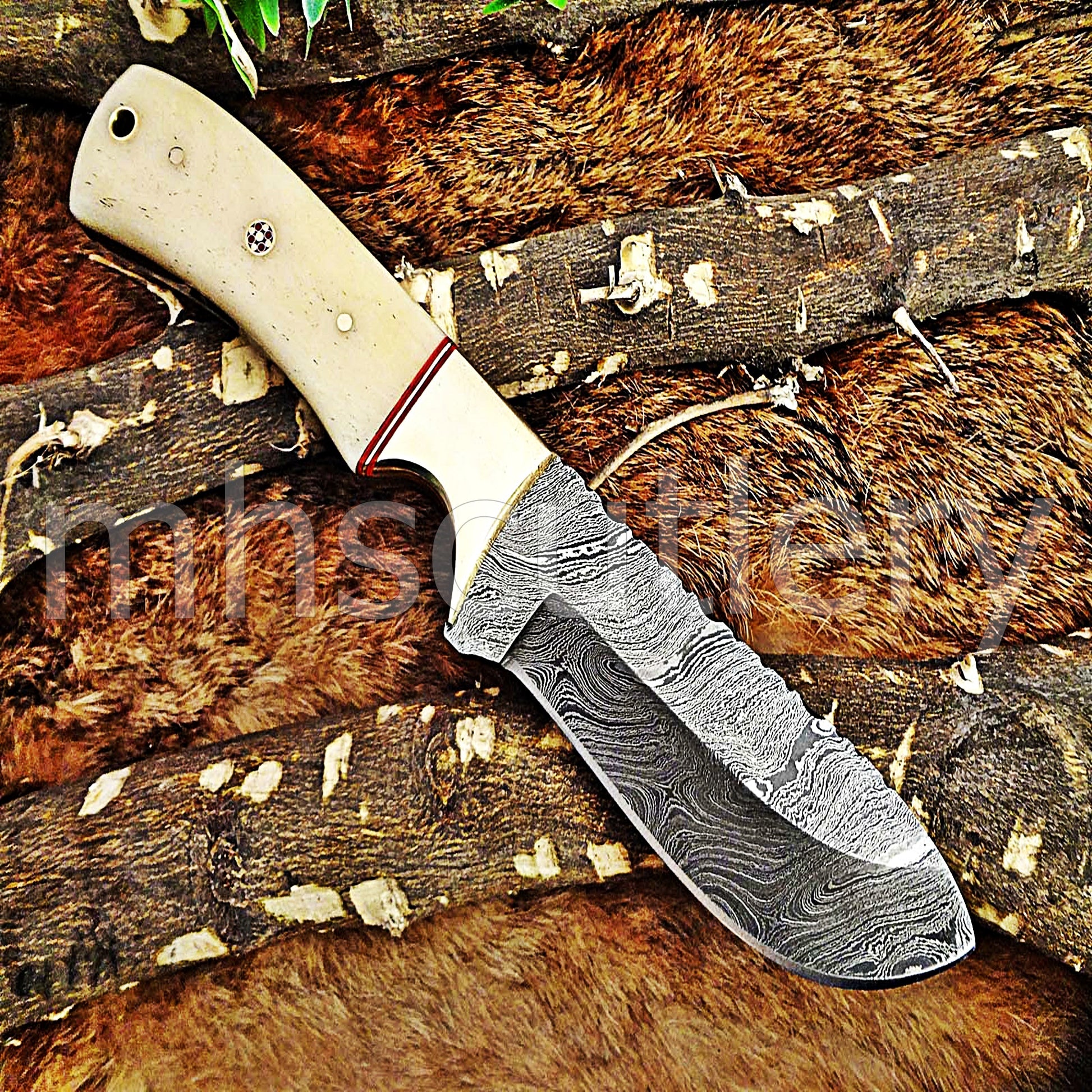 Damascus Steel Fancy Bone Hunter Knife | mhscutlery
