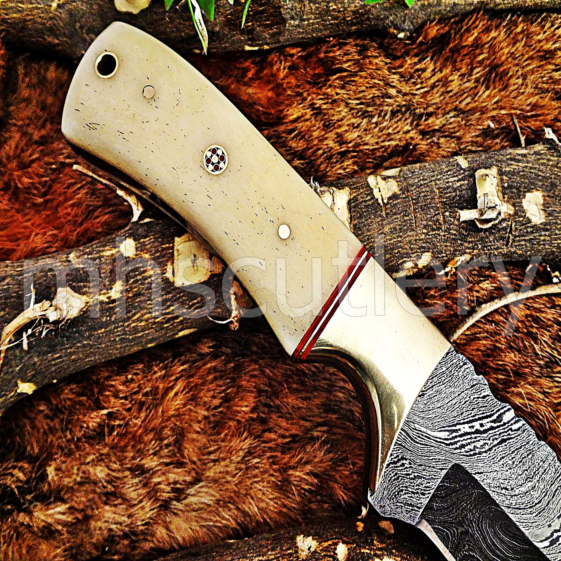 Damascus Steel Fancy Bone Hunter Knife | mhscutlery