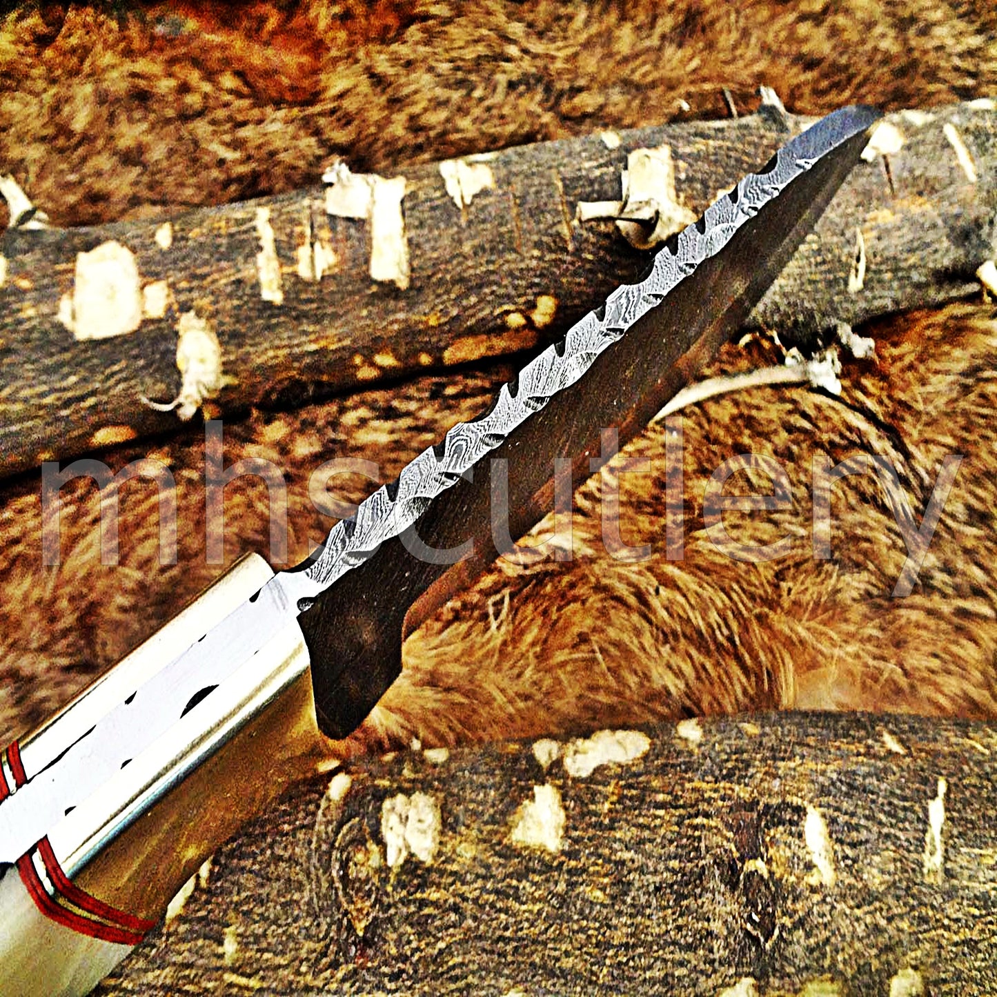 Damascus Steel Fancy Bone Hunter Knife | mhscutlery