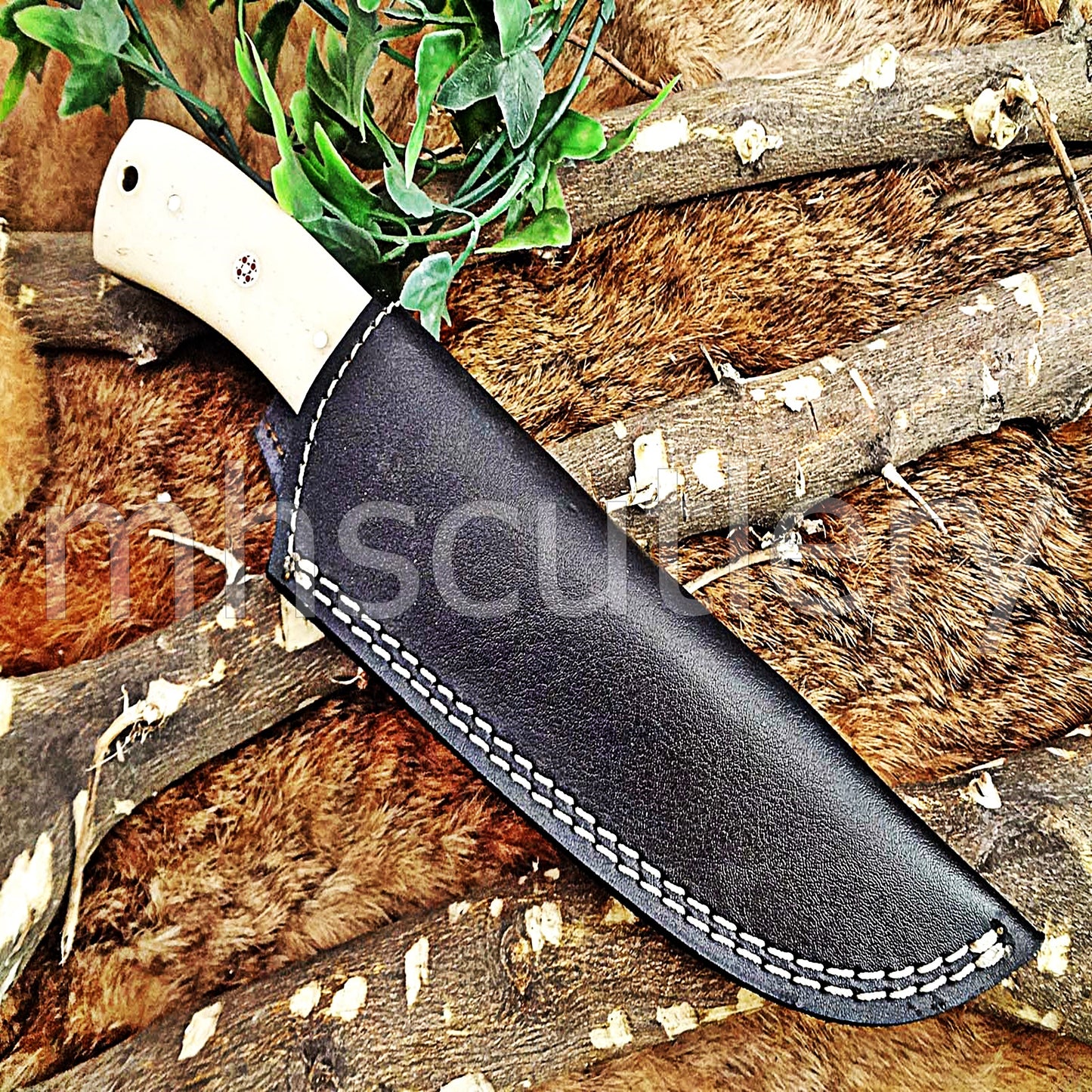 Damascus Steel Fancy Bone Hunter Knife | mhscutlery