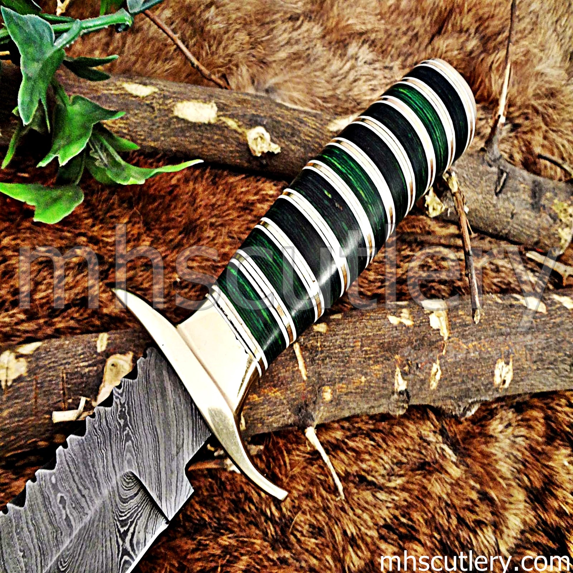 Custom Made Damascus Steel Hunter Bowie Knife | mhscutlery